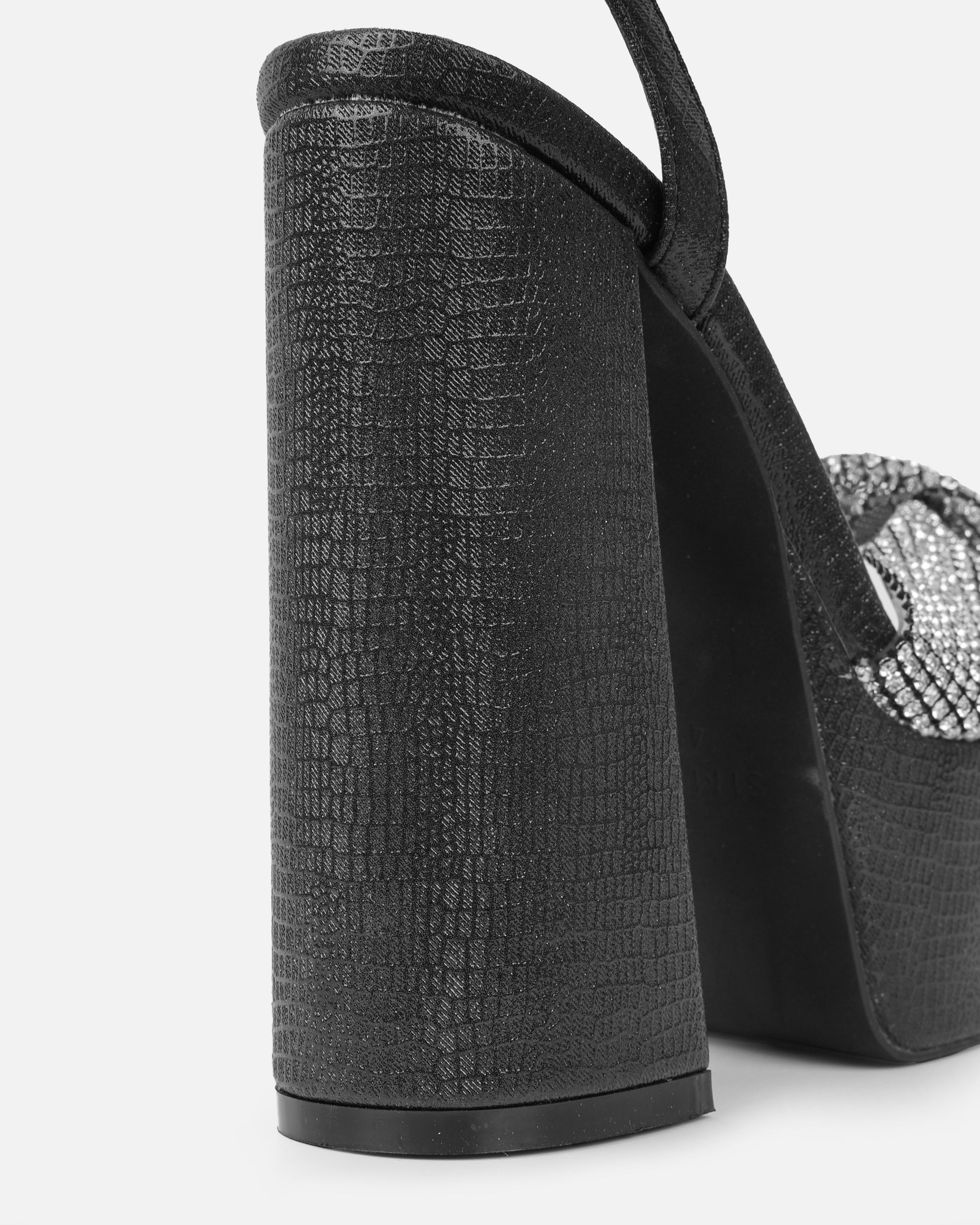 Avery black shimmer diamante platform heeled sandals | SIMMI London