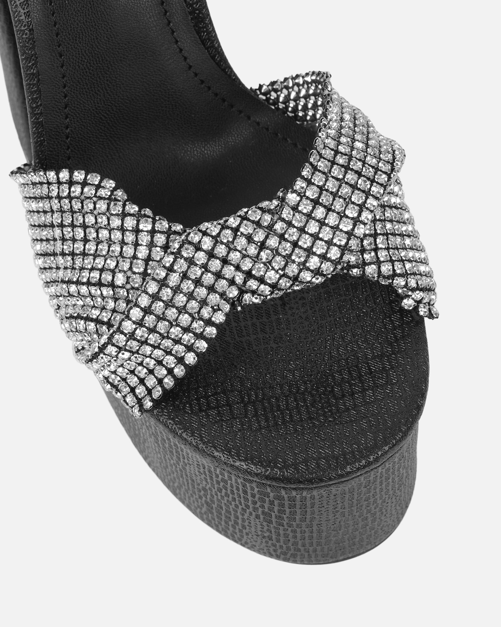 Avery black shimmer diamante platform heeled sandals | SIMMI London