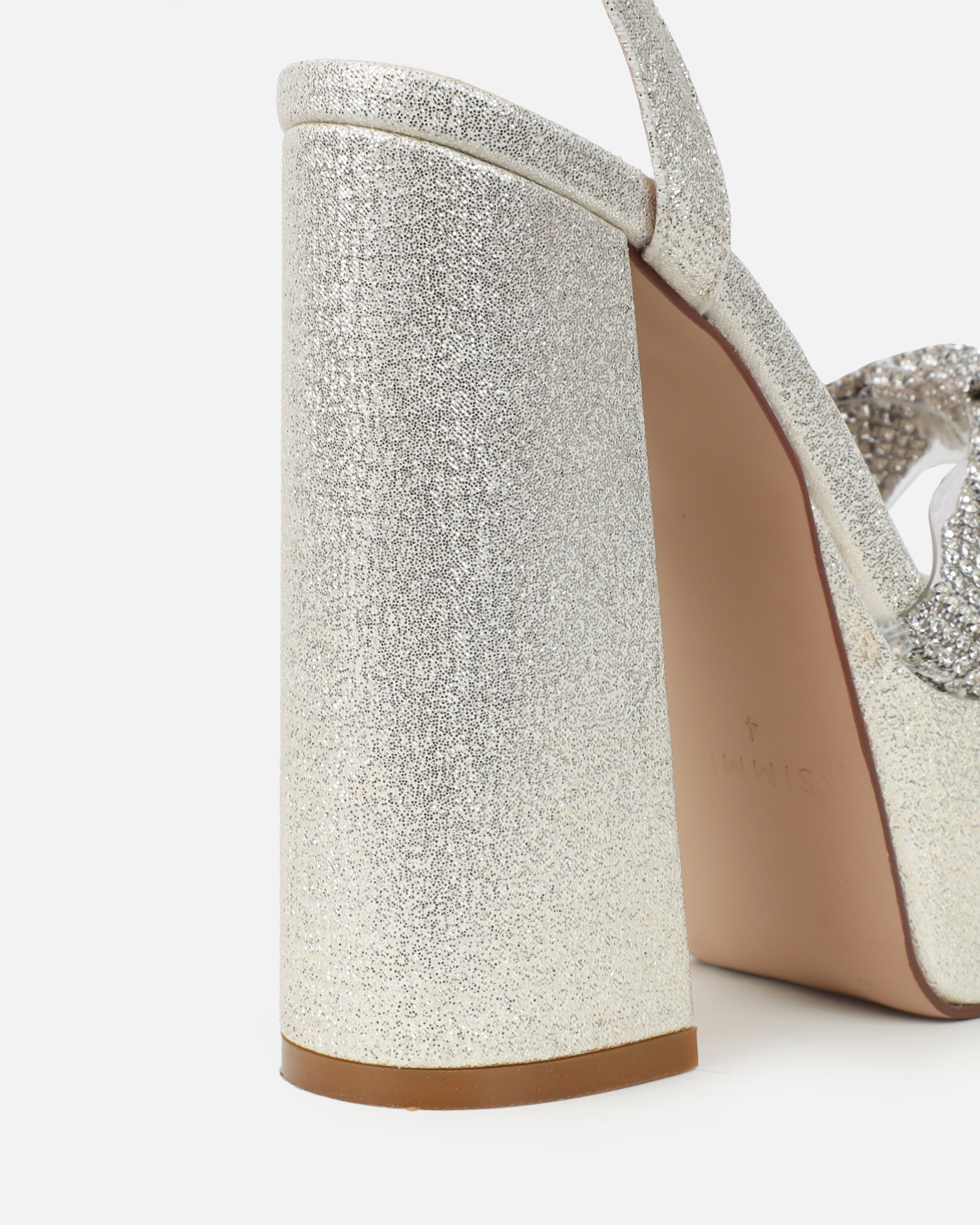 Avery Silver Shimmer Diamante Platform Heeled Sandals | SIMMI London