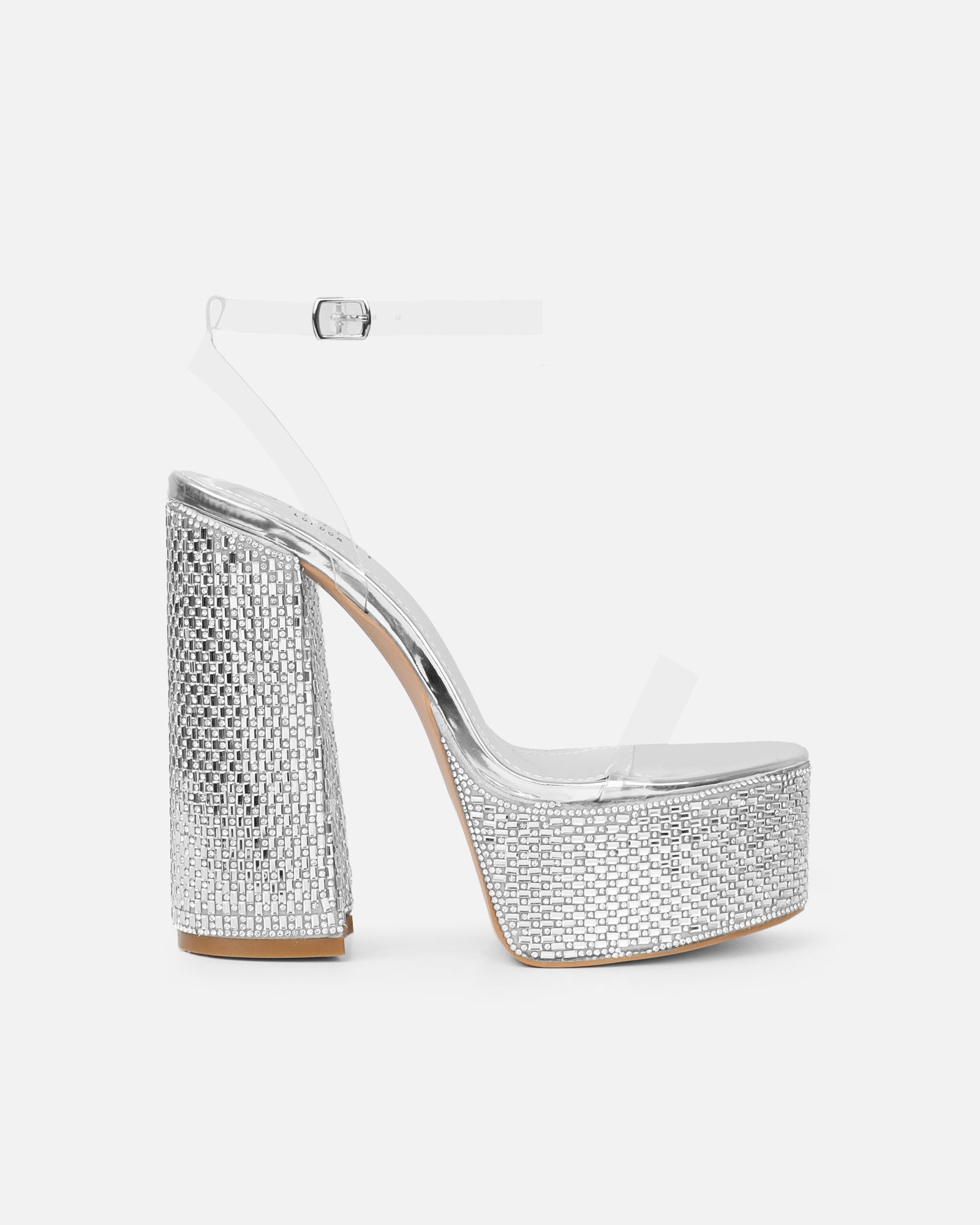 Miriam silver mirror diamante platform sandals | SIMMI London