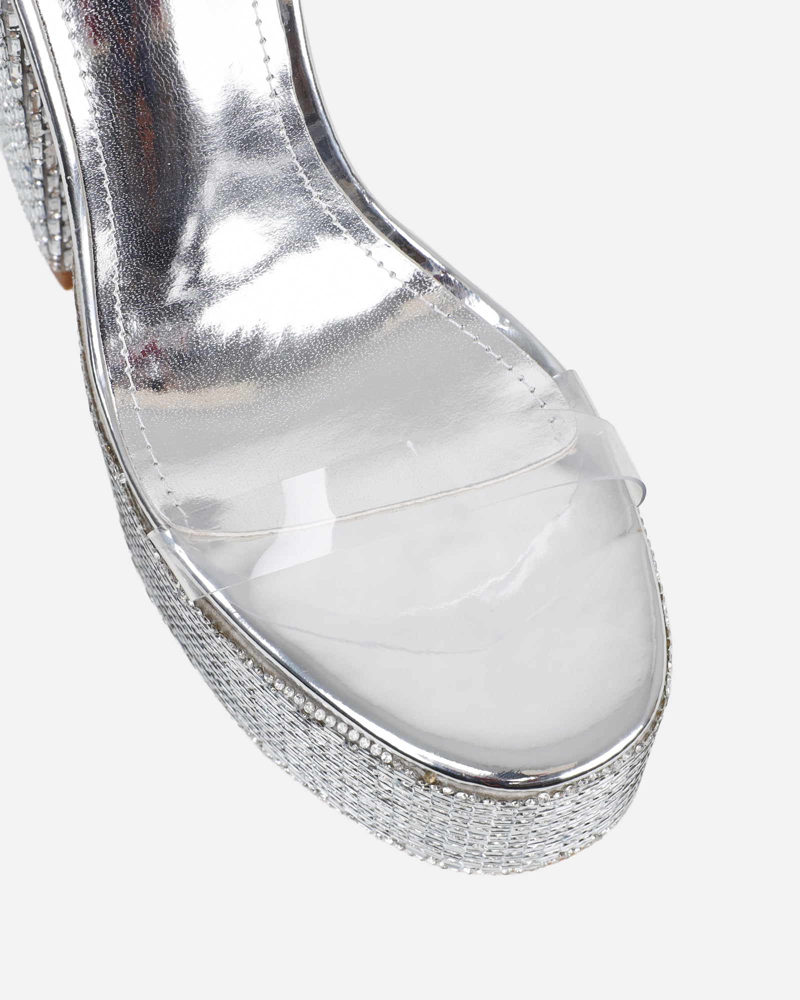Miriam silver mirror diamante platform sandals | SIMMI London