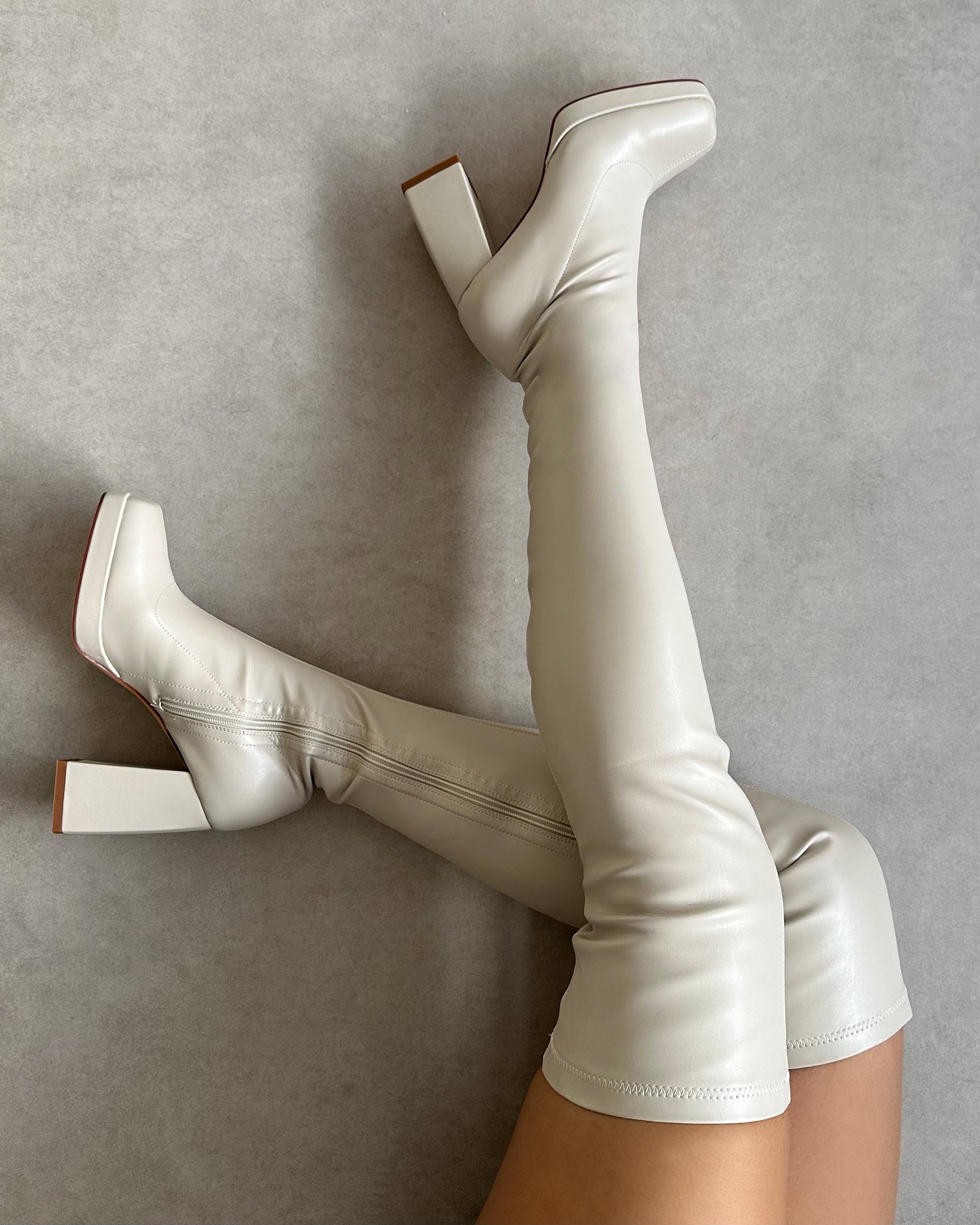 Aviva Stone Platform Block Heel Thigh High Boots | SIMMI London
