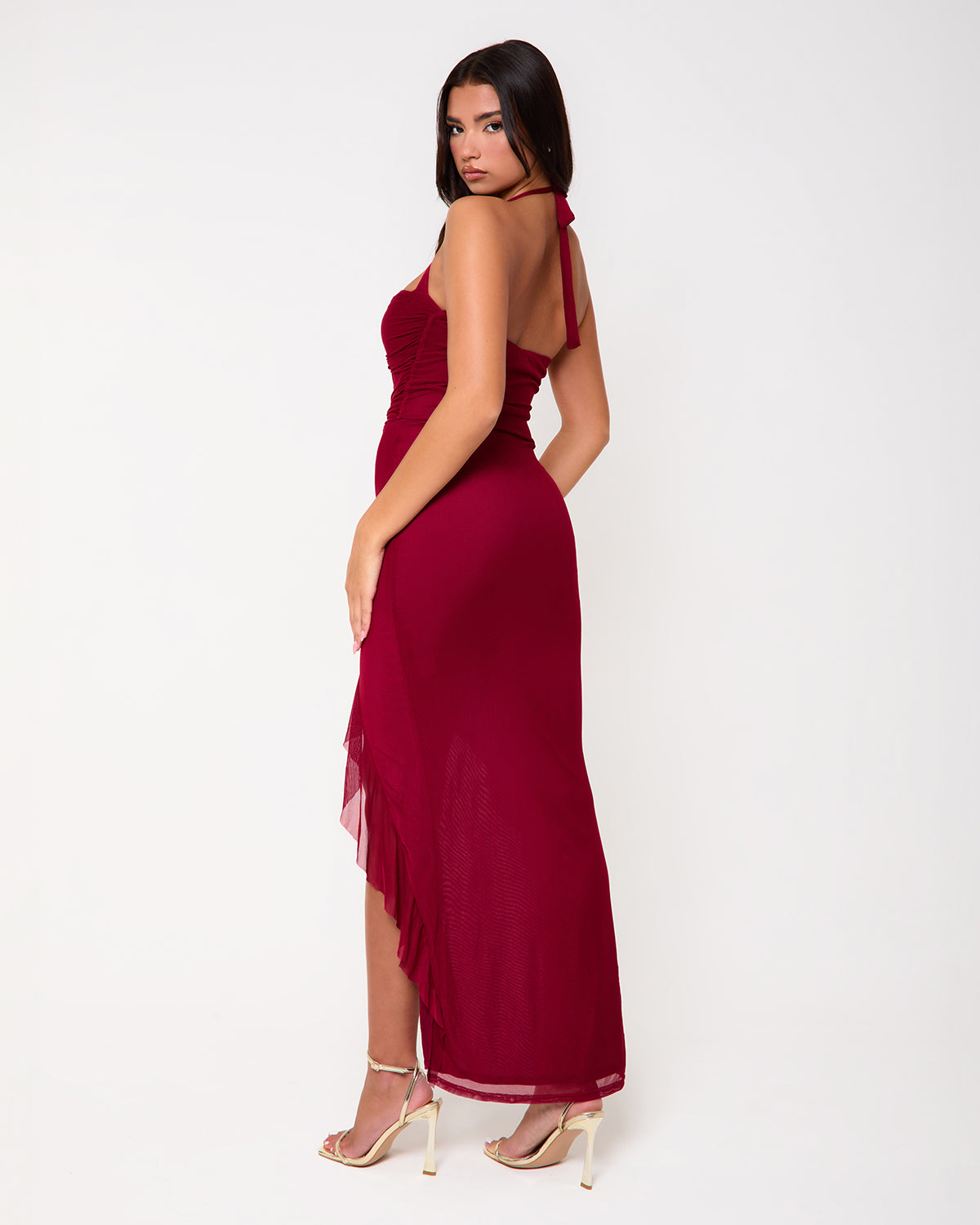 Tribeca Deep Red Halterneck Maxi Dress | SIMMI London