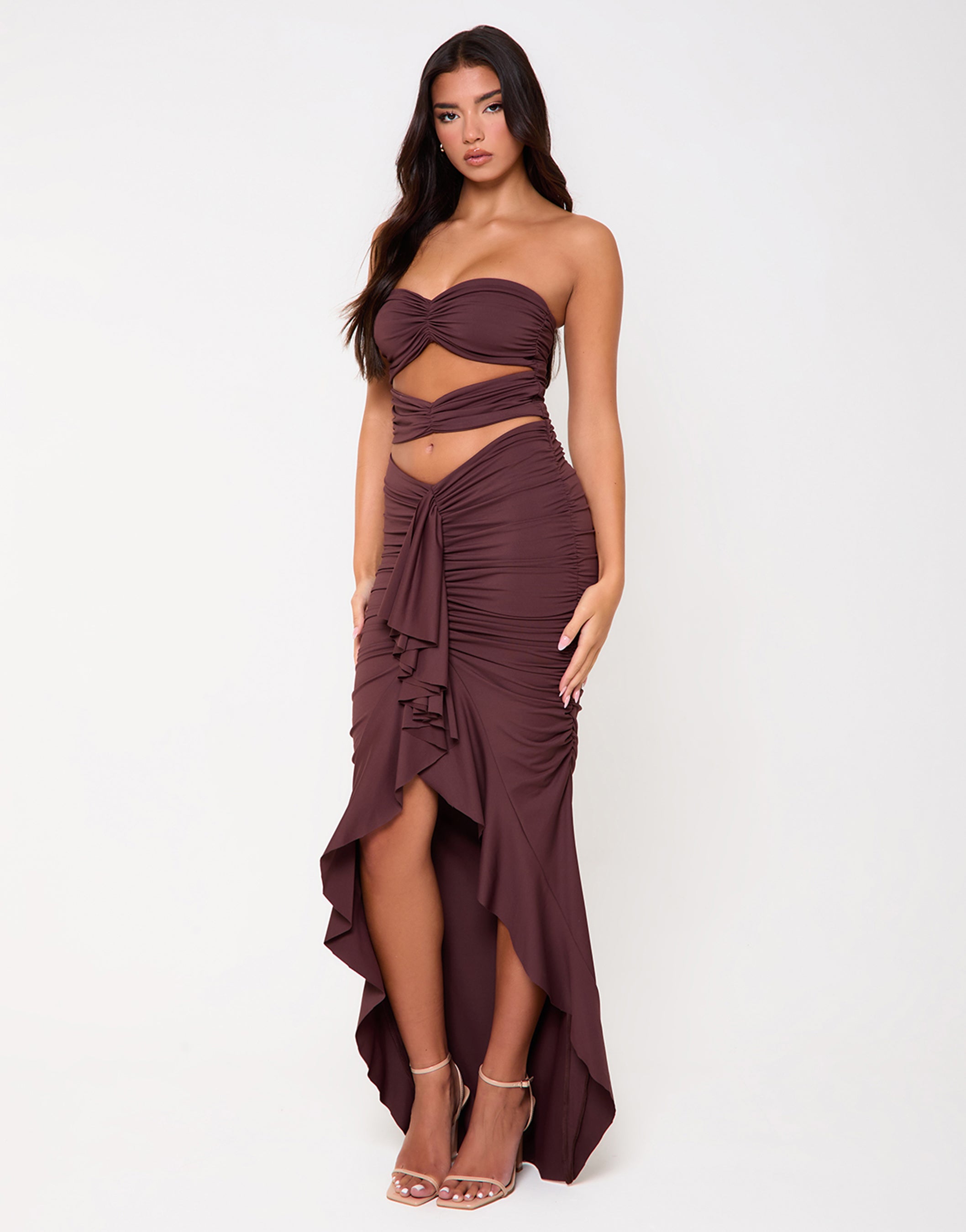 Soho Chocolate Ruched Two Piece Set | SIMMI London