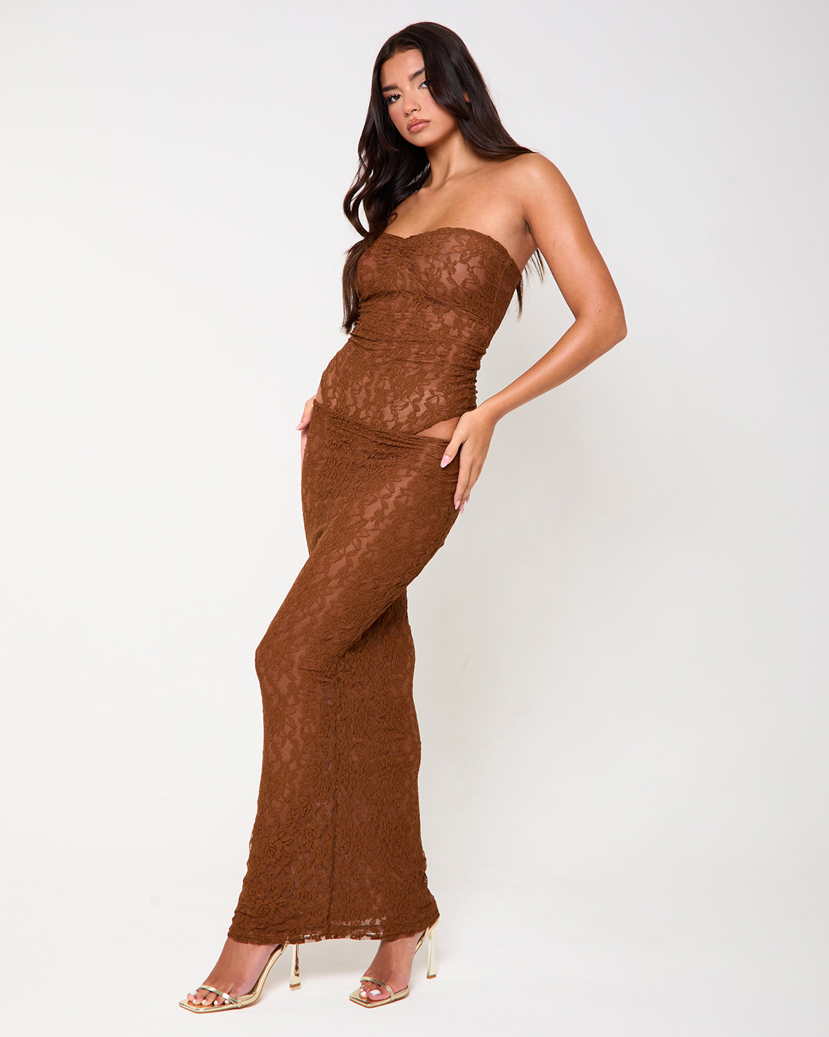Manhattan Brown Lace Two Piece Set | SIMMI London
