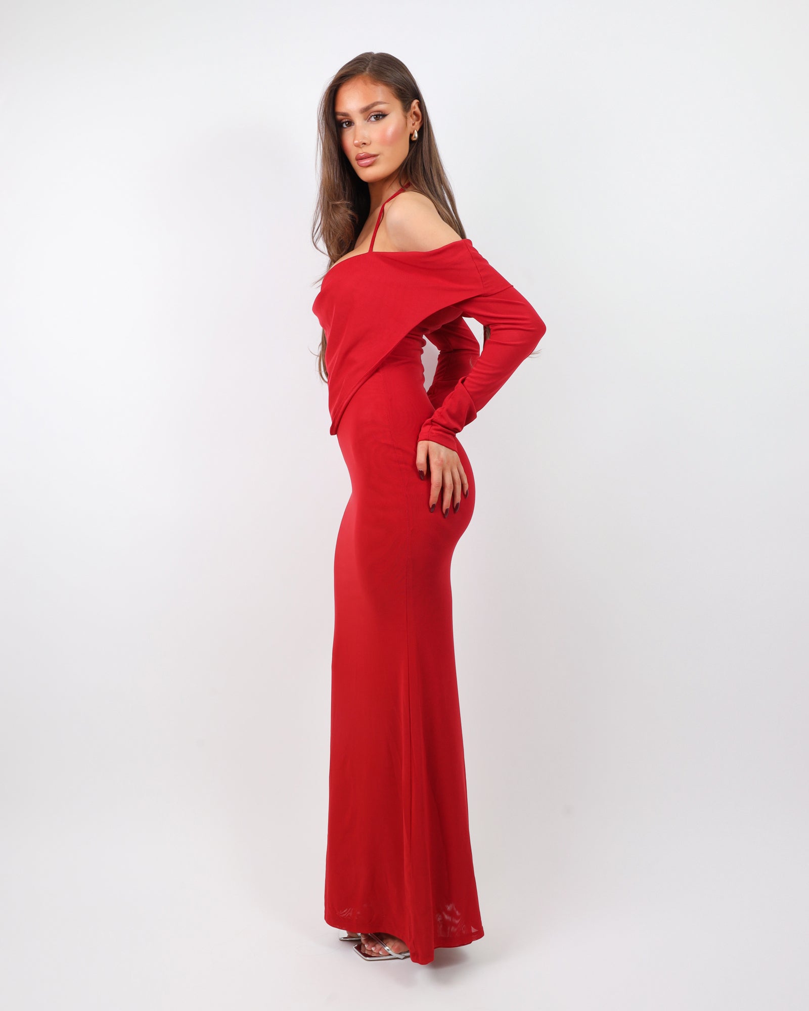 Bordeaux Red Extreme Cowl Maxi Dress | SIMMI London