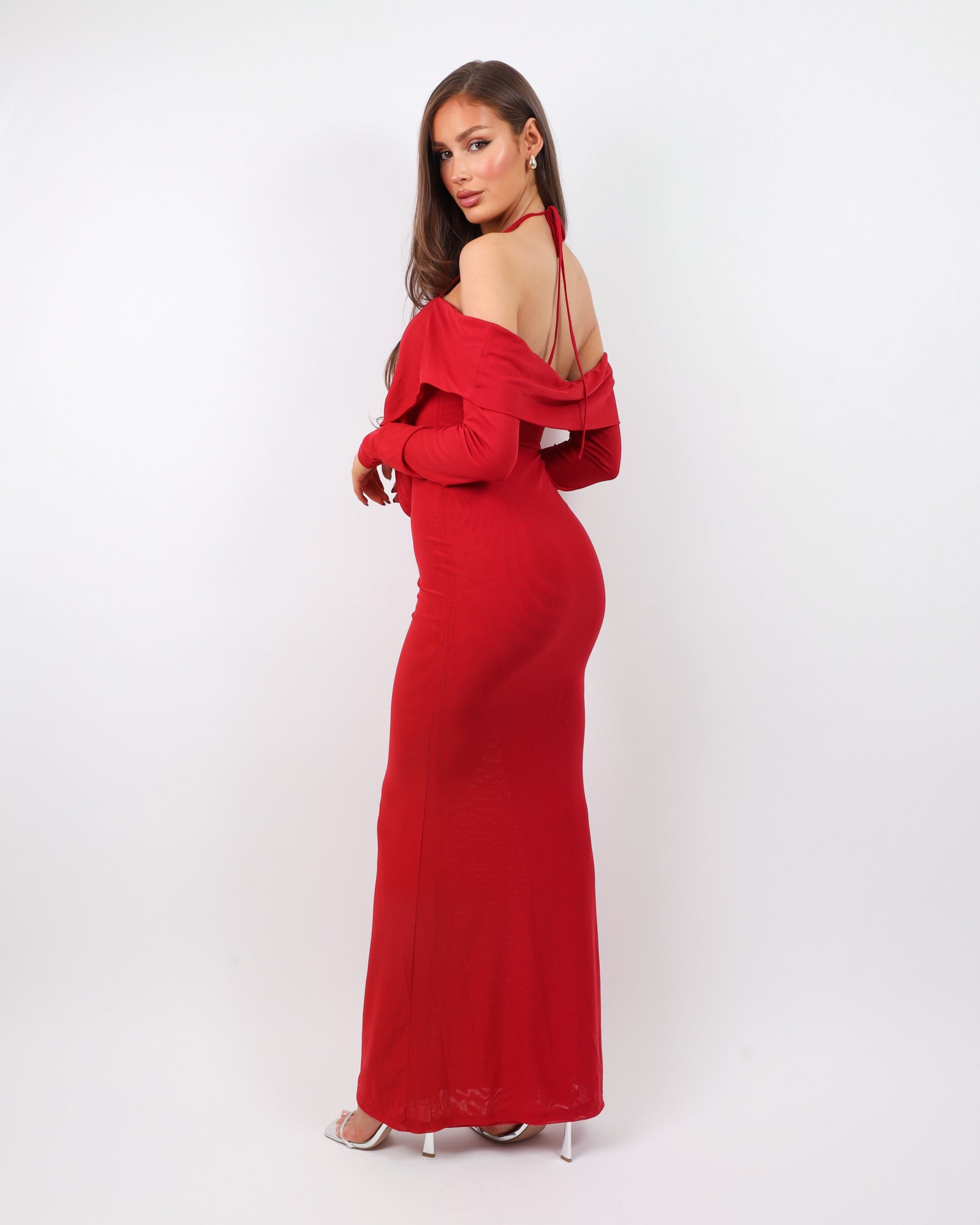 Bordeaux Red Extreme Cowl Maxi Dress | SIMMI London