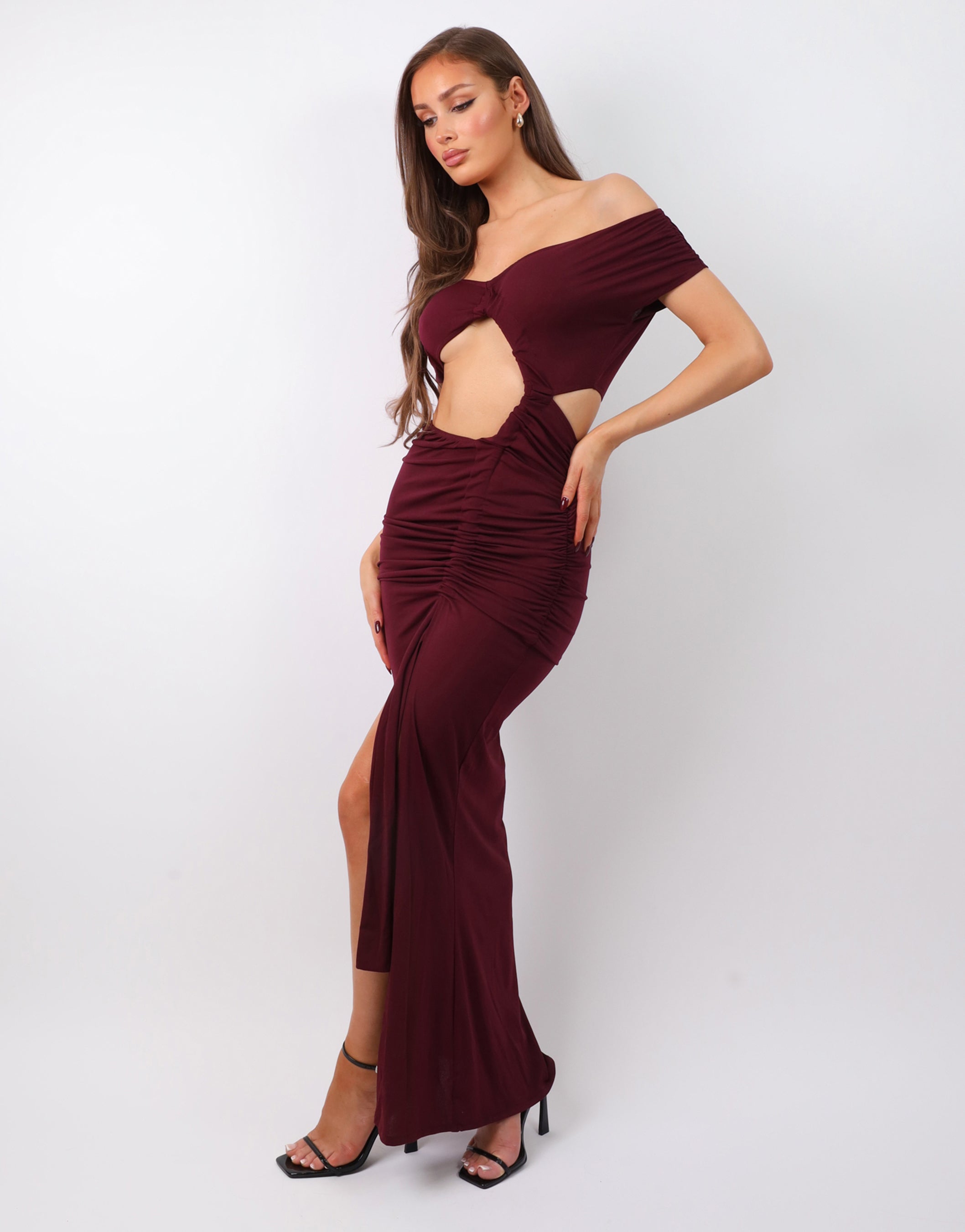 Opal Deep Purple Off The Shoulder Maxi Dress | SIMMI London