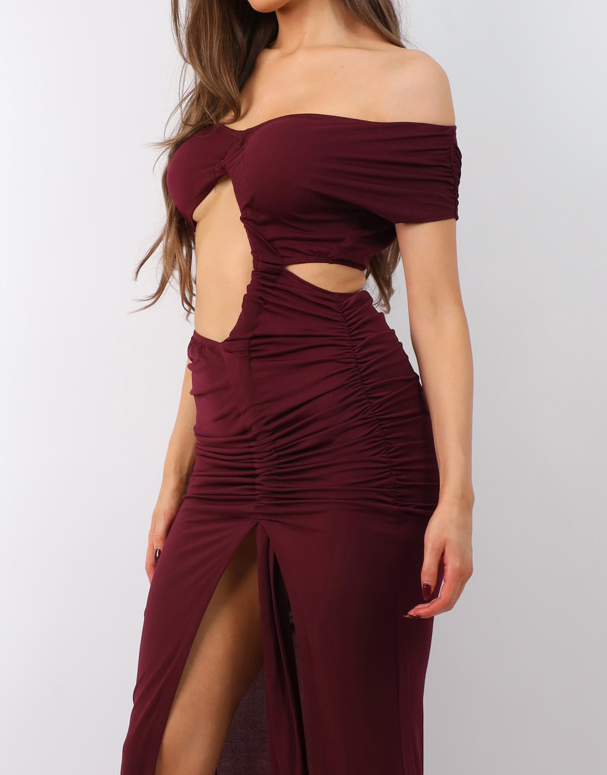Opal Deep Purple Off The Shoulder Maxi Dress | SIMMI London