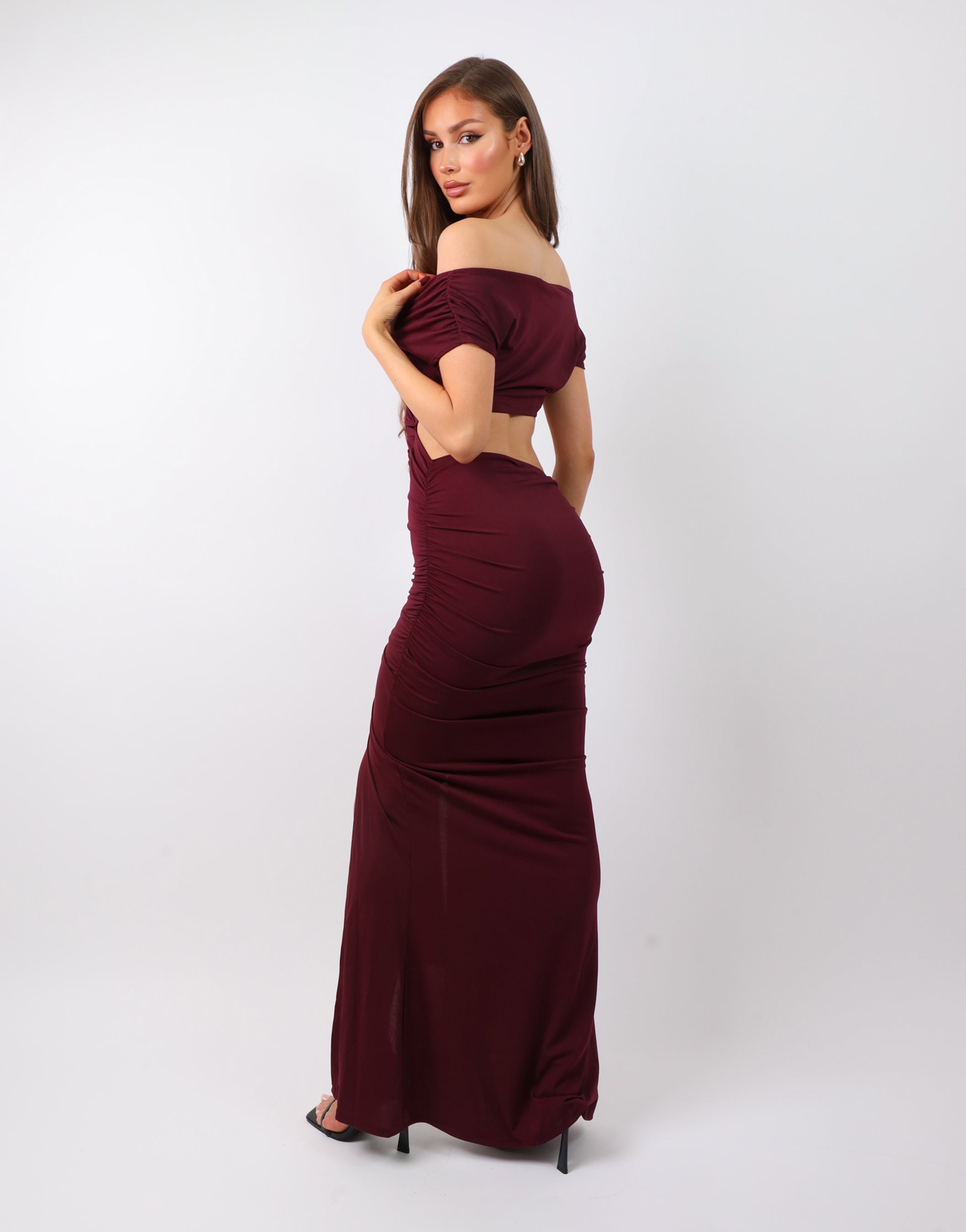 Opal Deep Purple Off The Shoulder Maxi Dress | SIMMI London