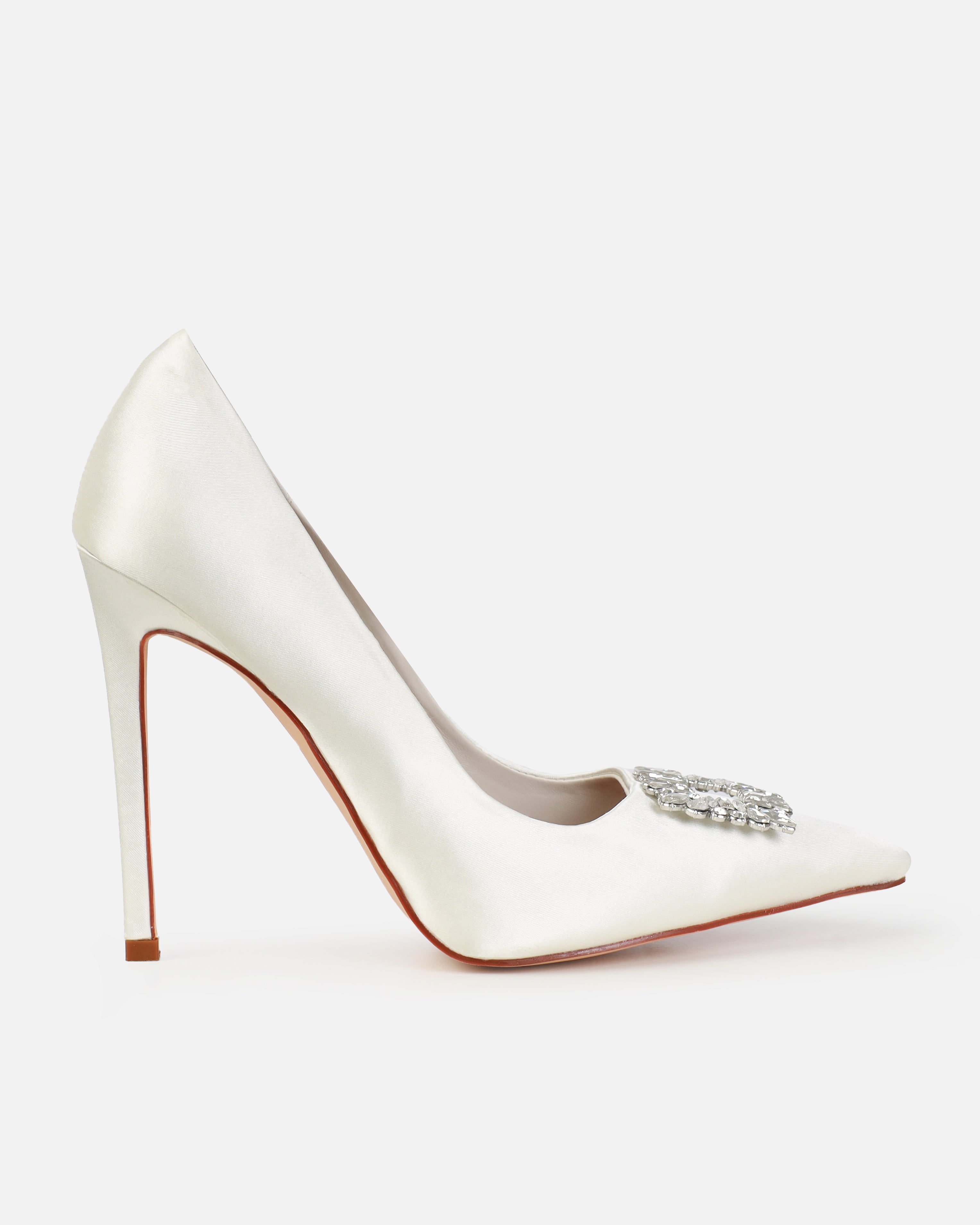 Dionne Crowe Sparkle Ivory Satin Diamante Court Shoes | SIMMI London