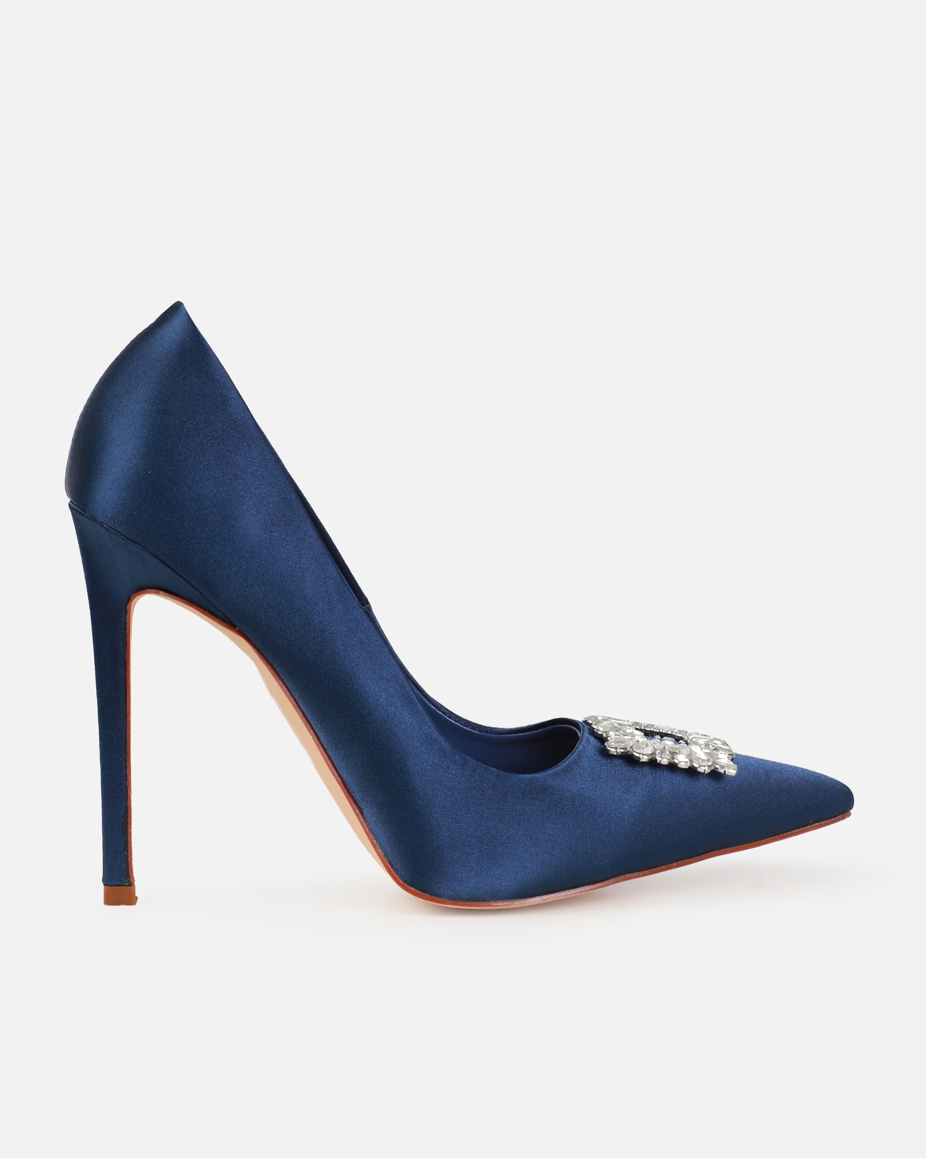 Dionne Crowe Sparkle Navy Satin Diamante Court Shoes | SIMMI London