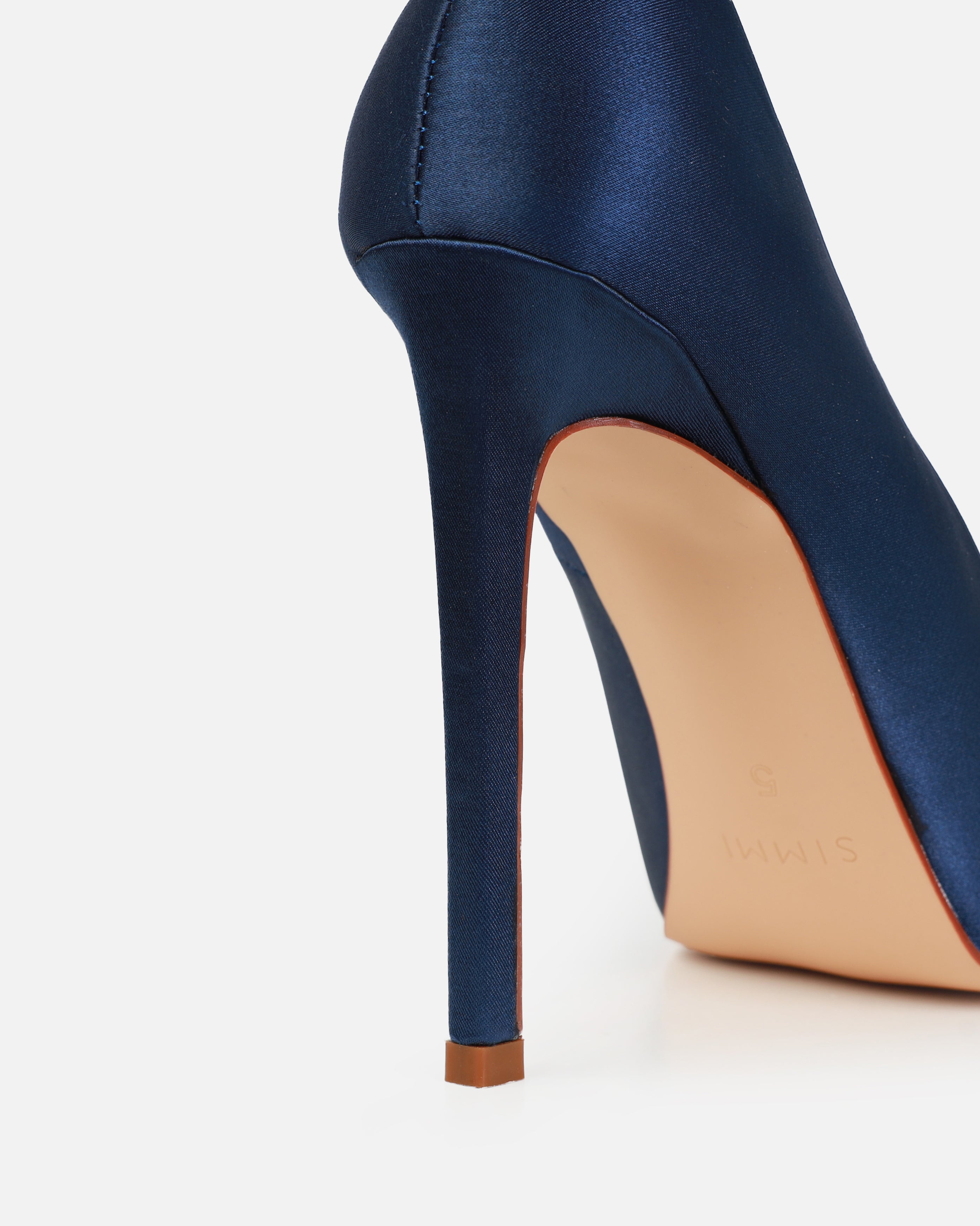 Dionne Crowe Sparkle Navy Satin Diamante Court Shoes | SIMMI London