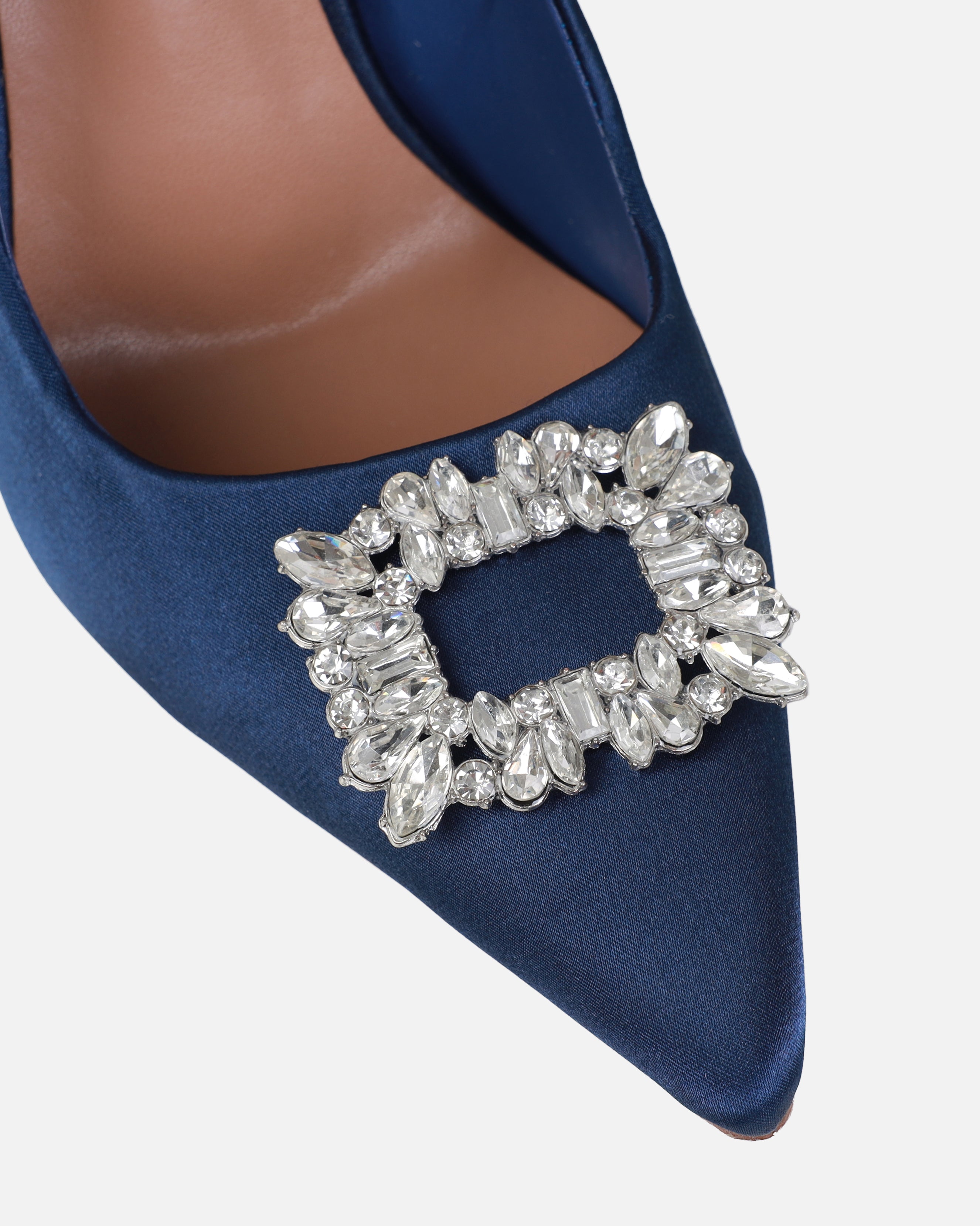 Dionne Crowe Sparkle Navy Satin Diamante Court Shoes | SIMMI London