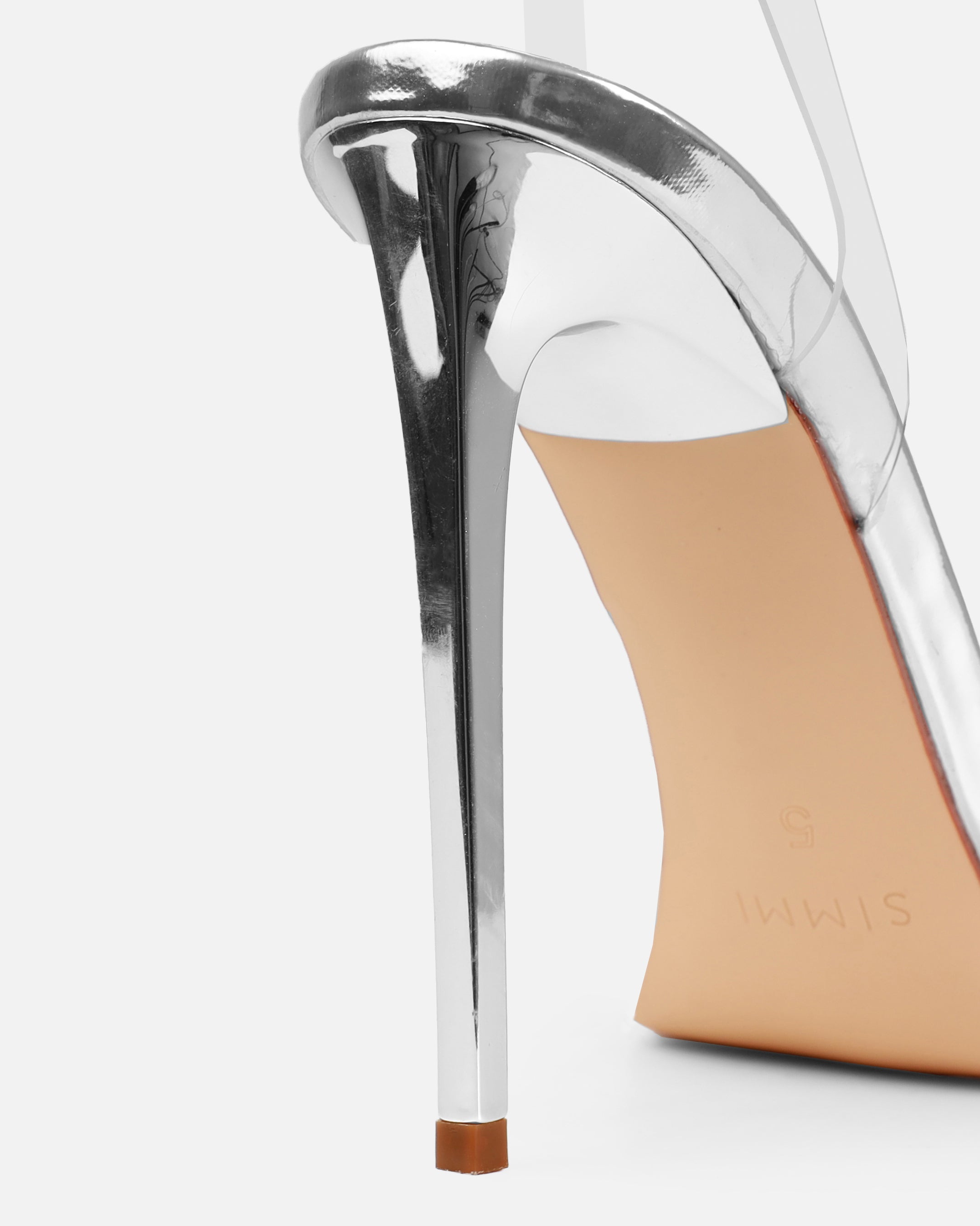 Dionne Crowe Gift Silver Clear Diamante Slingback Heels | SIMMI London