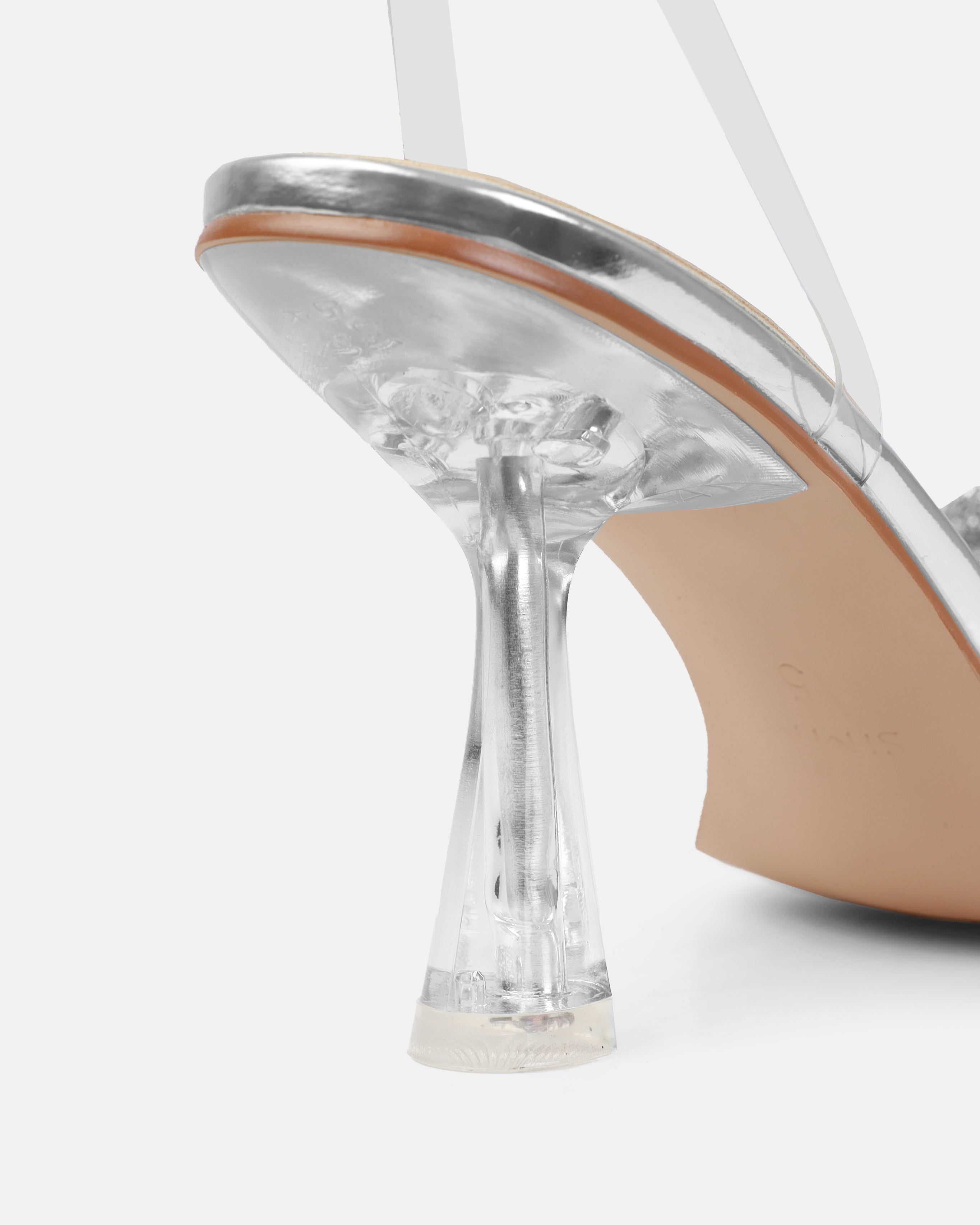 Dionne Crowe Diamond Silver Clear Diamante Bow Mid Heels | SIMMI London