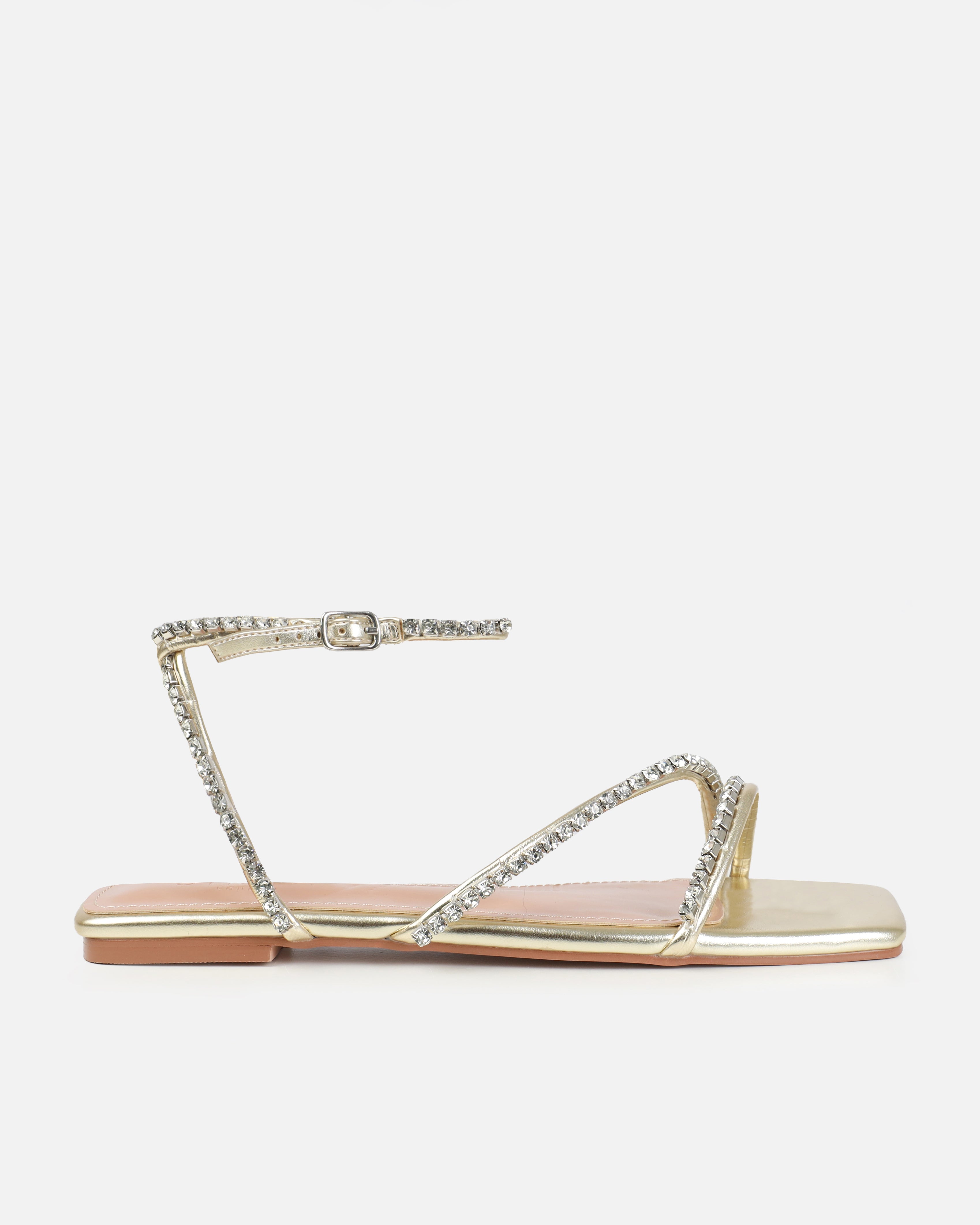 Dionne Crowe Forever Gold Diamante Flat Sandals | SIMMI London