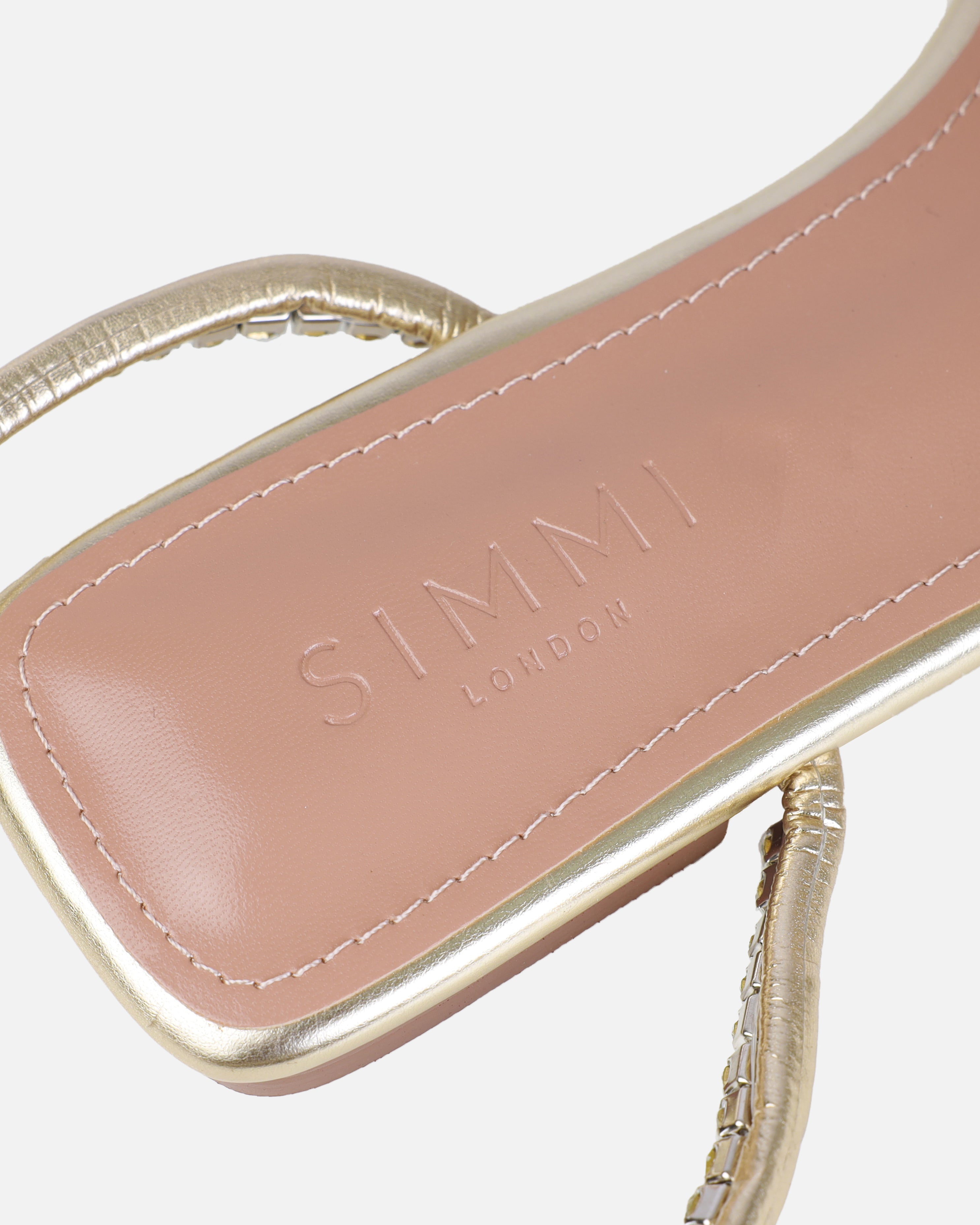 Dionne Crowe Forever Gold Diamante Flat Sandals | SIMMI London
