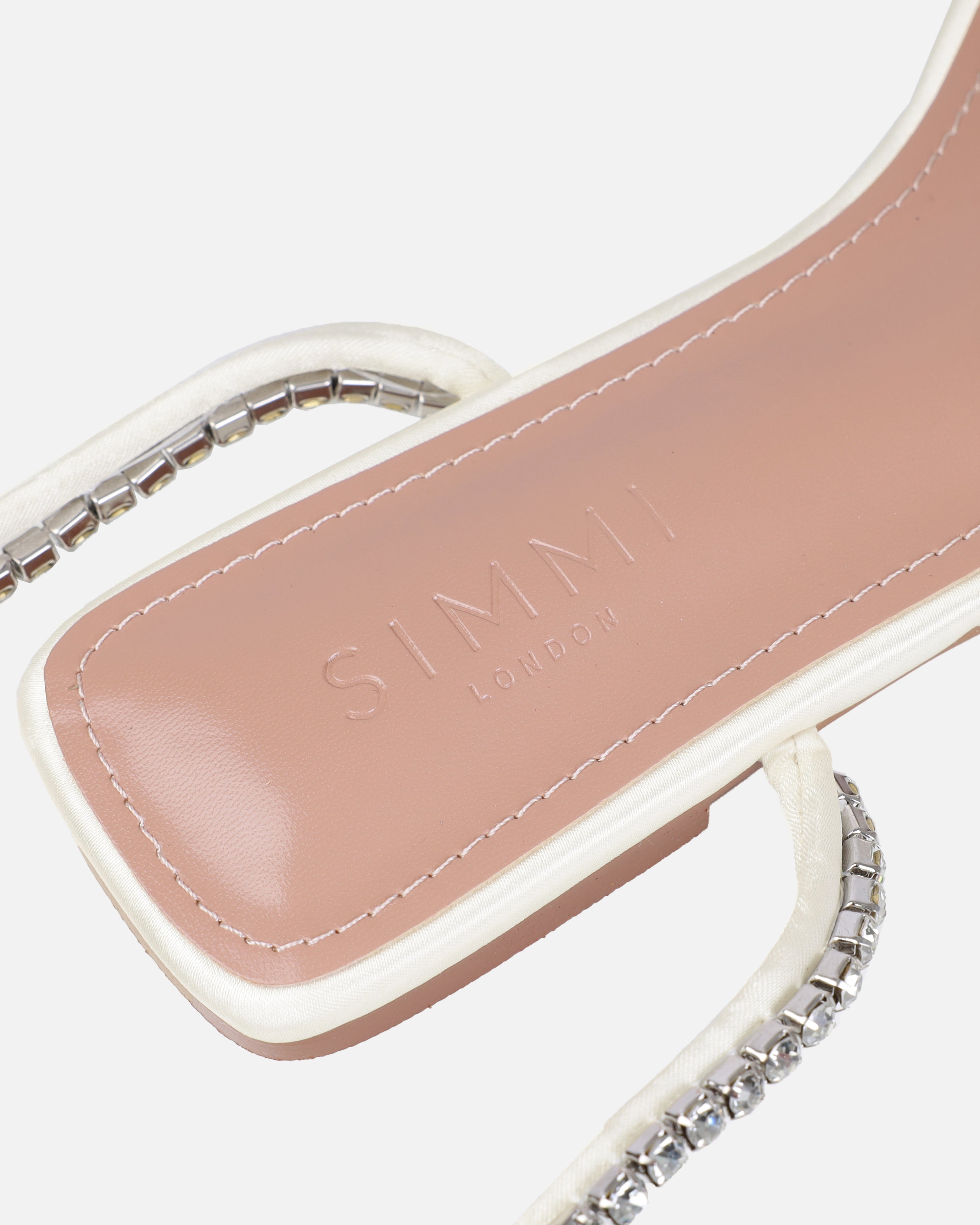 Dionne Crowe Forever Ivory Satin Diamante Flat Sandals | SIMMI London