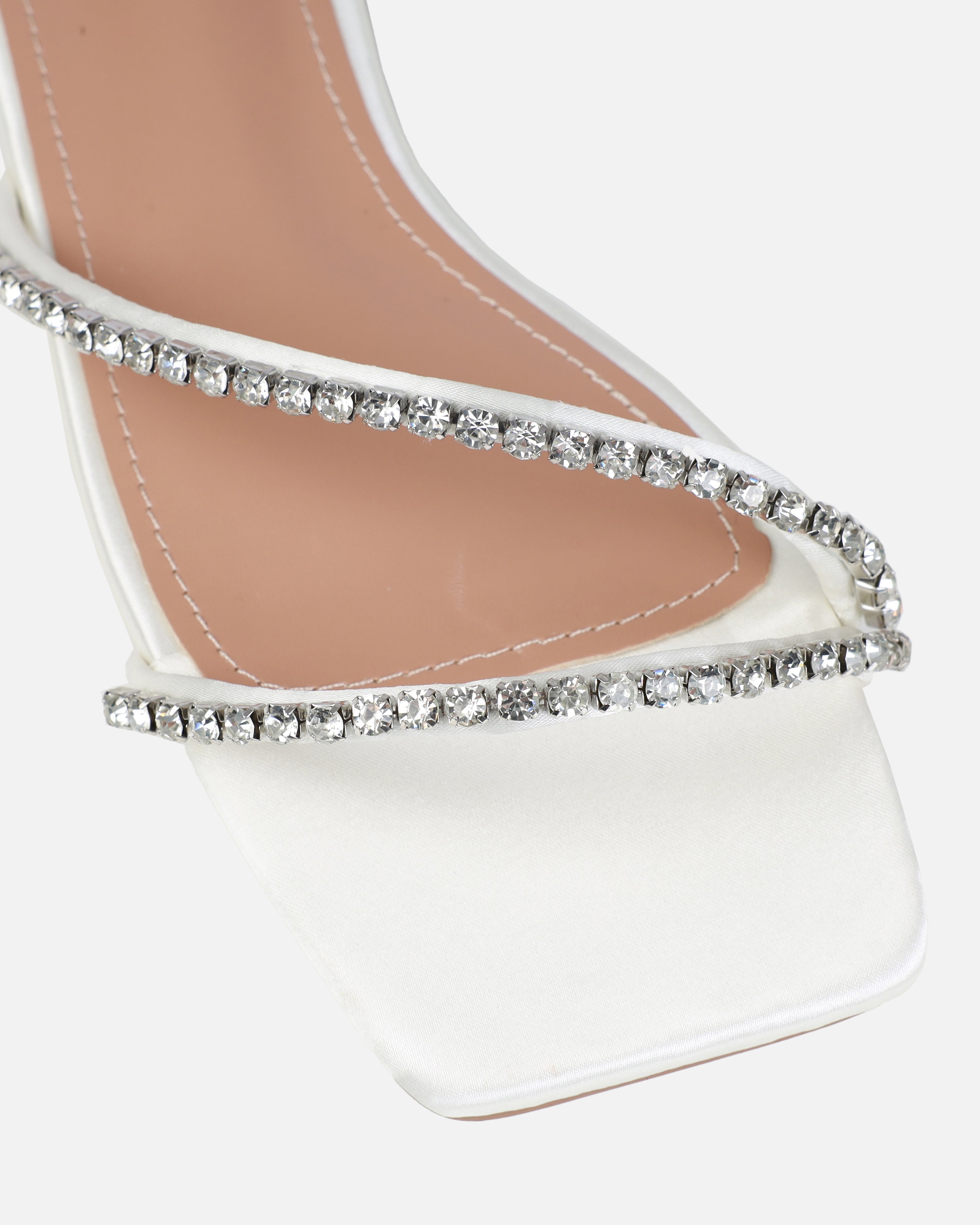 Dionne Crowe Forever Ivory Satin Diamante Flat Sandals | SIMMI London