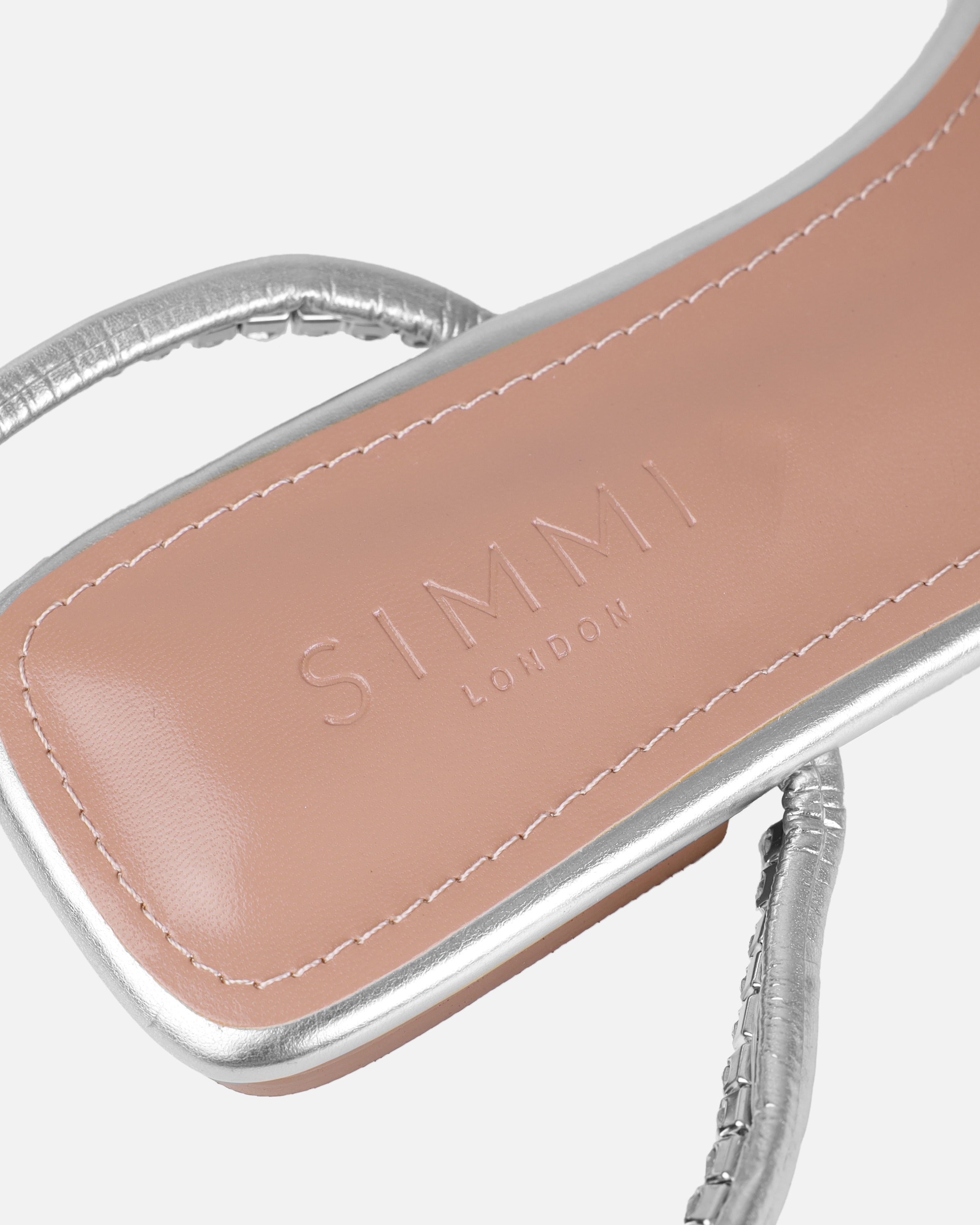 Dionne Crowe Forever Silver Diamante Flat Sandals | SIMMI London