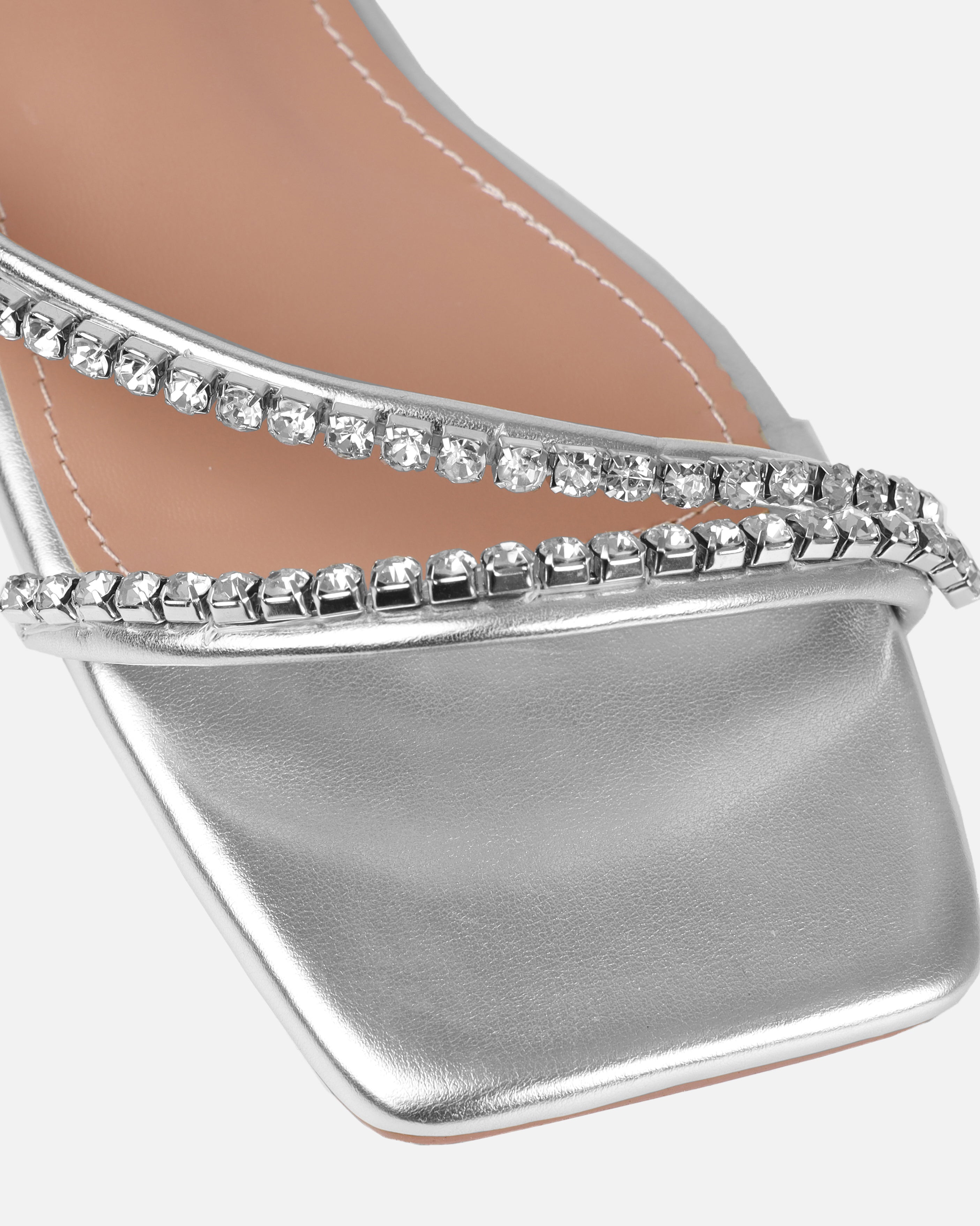 Dionne Crowe Forever Silver Diamante Flat Sandals | SIMMI London