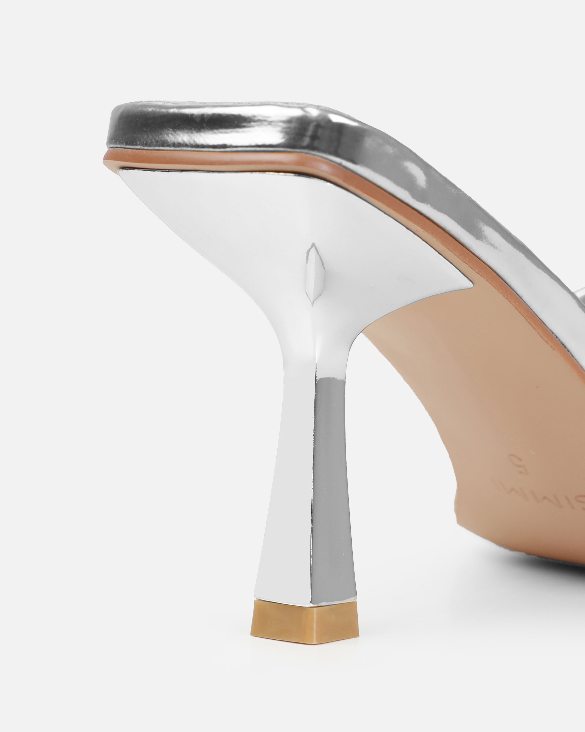 Dionne Crowe Corsage Silver Mid Heel Mules | SIMMI London