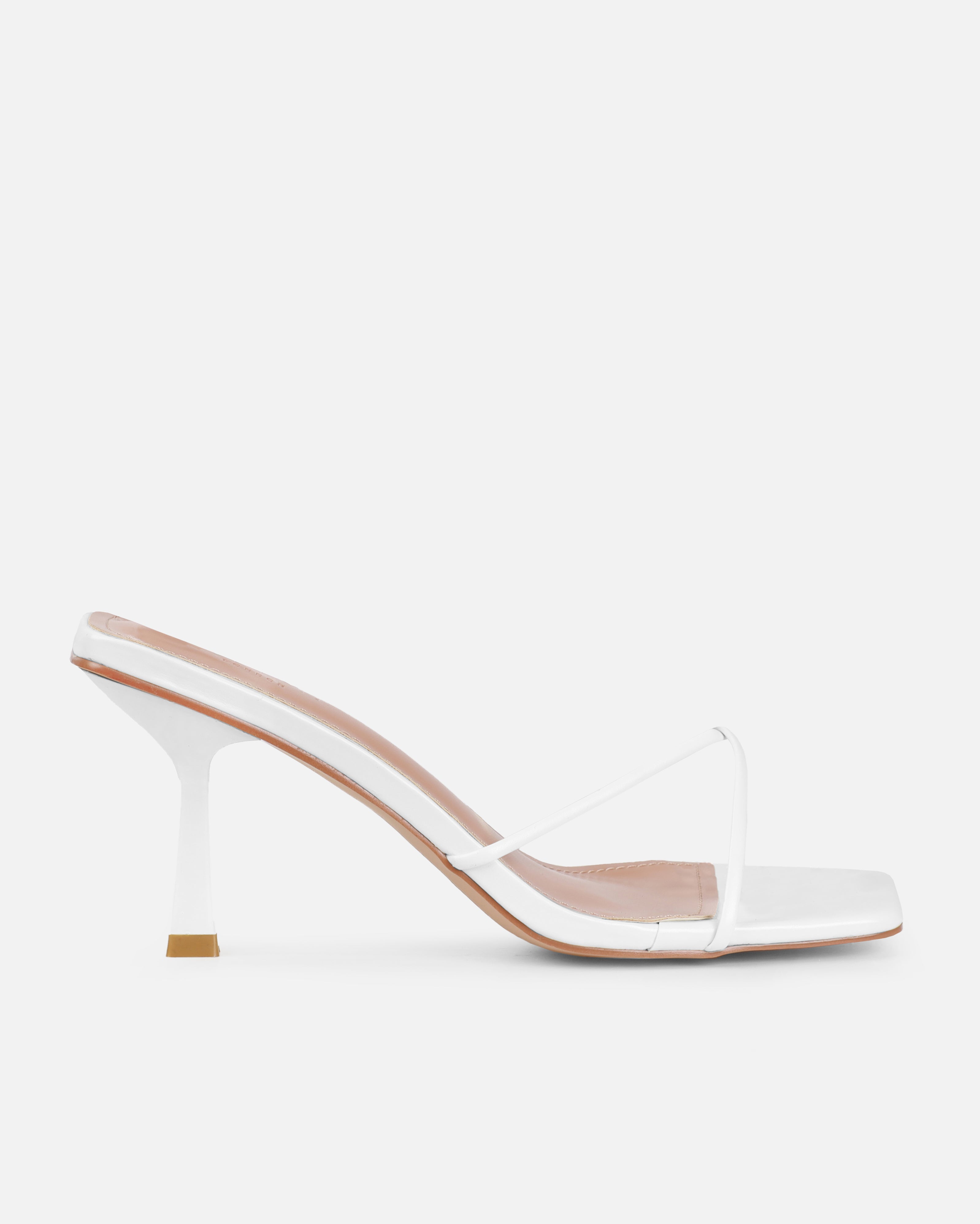 Dionne Crowe Corsage White Mid Heel Mules | SIMMI London