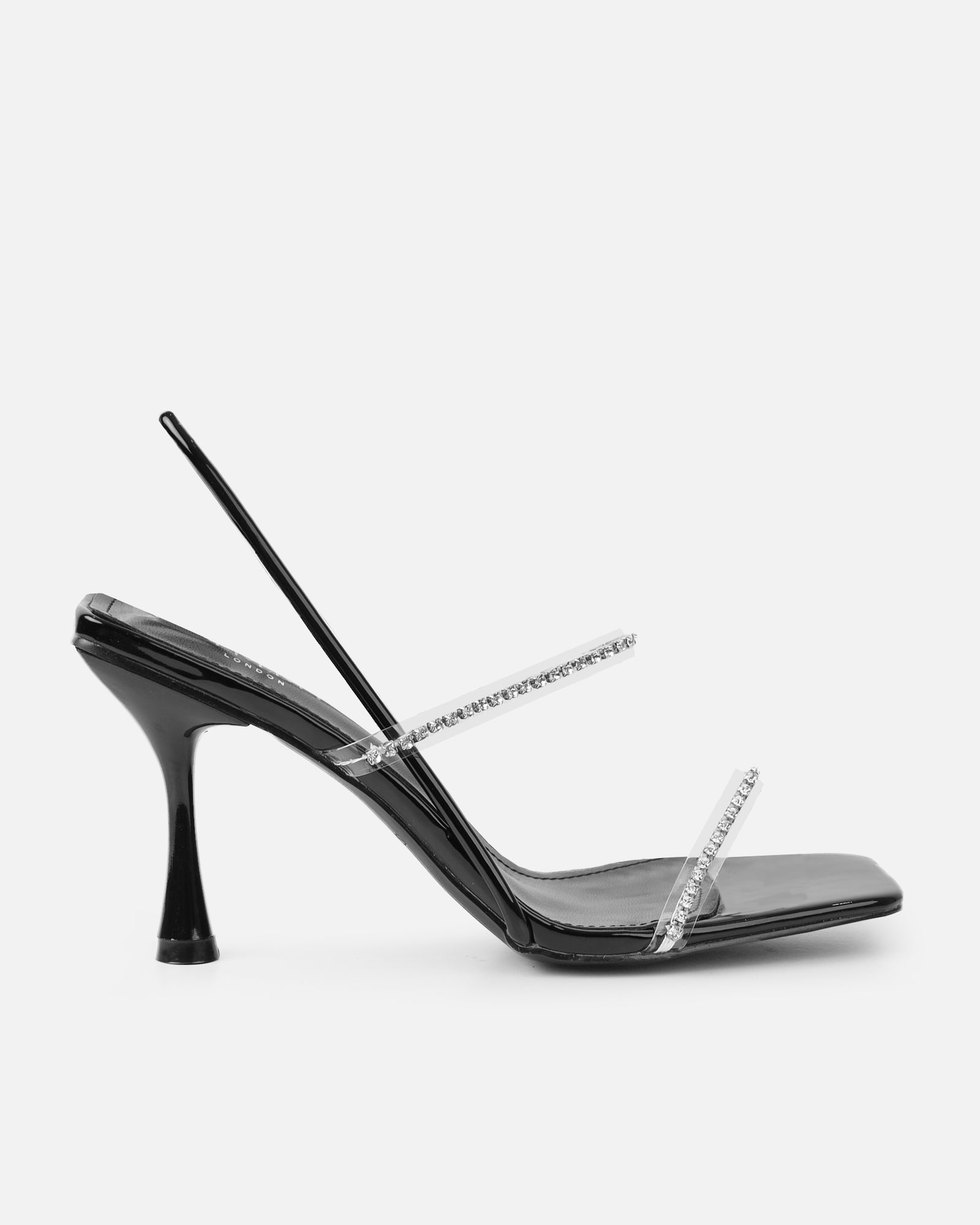 Confetti Black Clear Diamante Mid Heeled Sandals | SIMMI London
