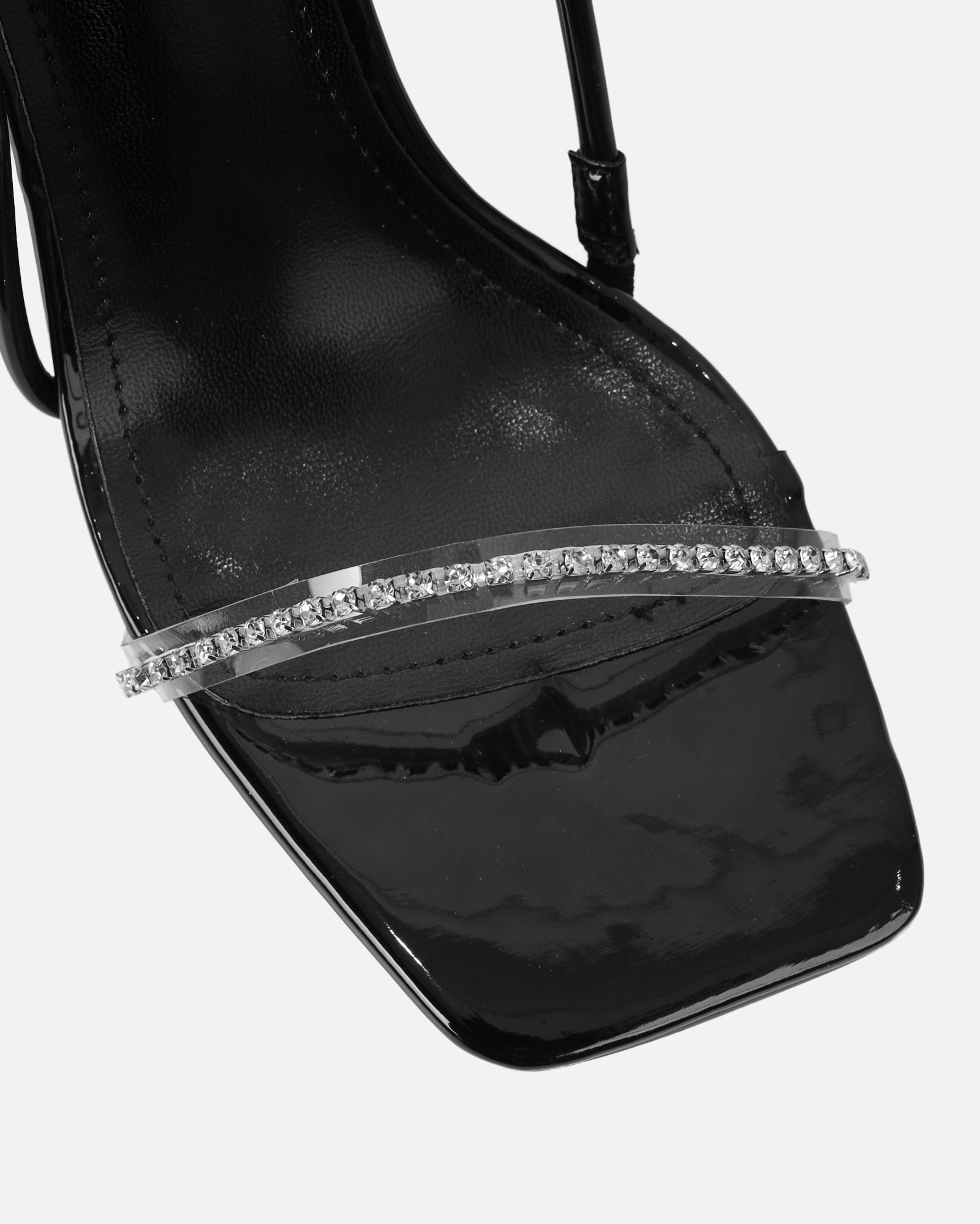 Confetti Black Clear Diamante Mid Heeled Sandals | SIMMI London