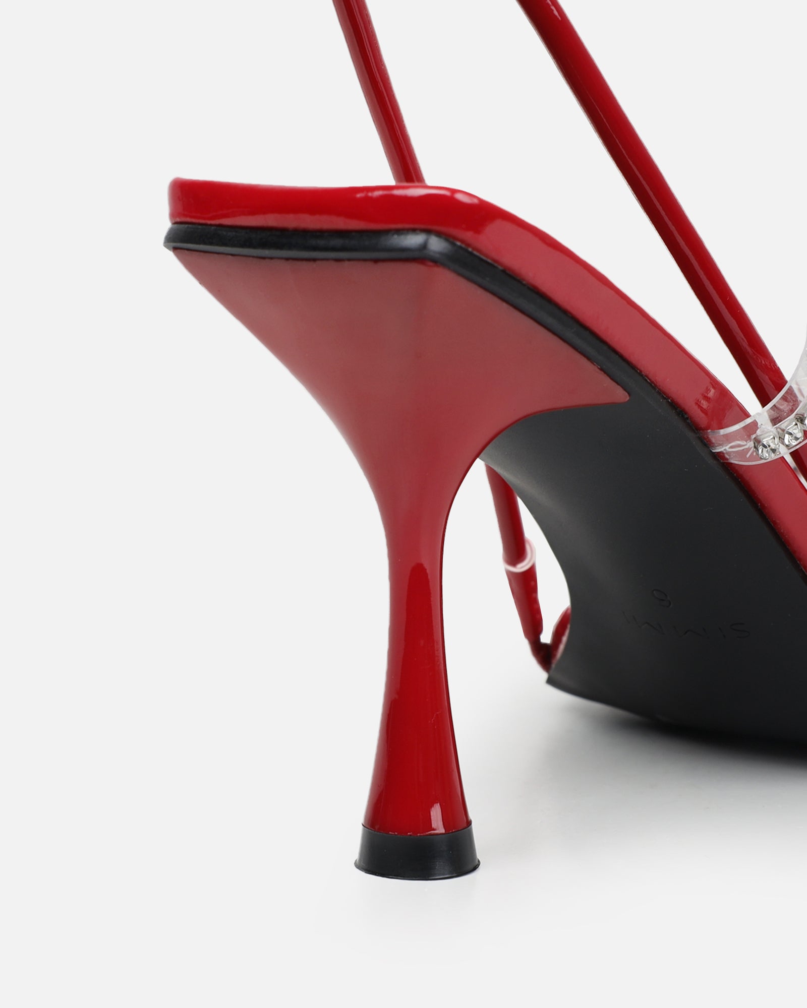 Confetti Dark Red Patent Clear Diamante Mid Heeled Sandals | SIMMI London