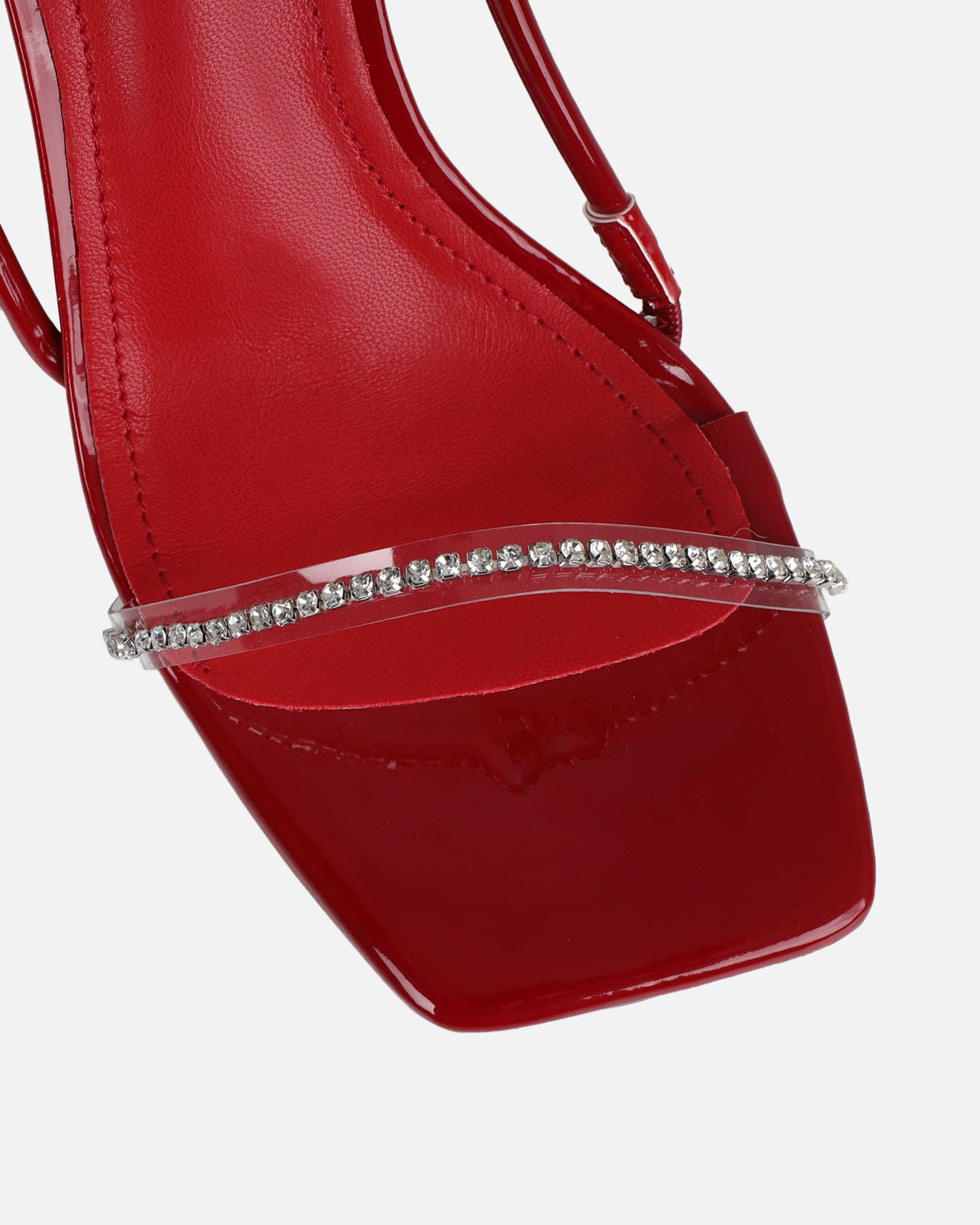 Confetti Dark Red Patent Clear Diamante Mid Heeled Sandals | SIMMI London