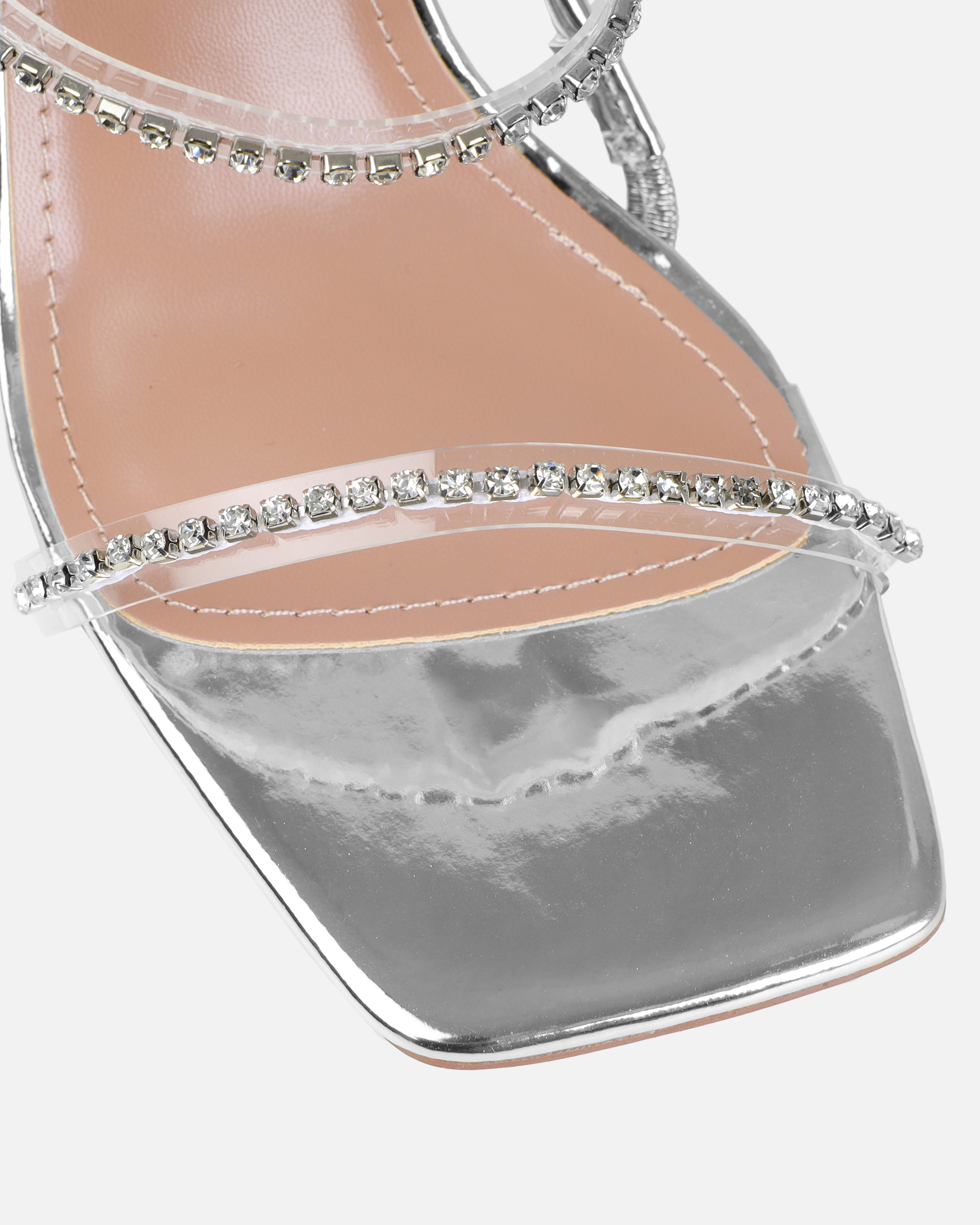 Confetti Silver Clear Diamante Mid Heels | SIMMI London