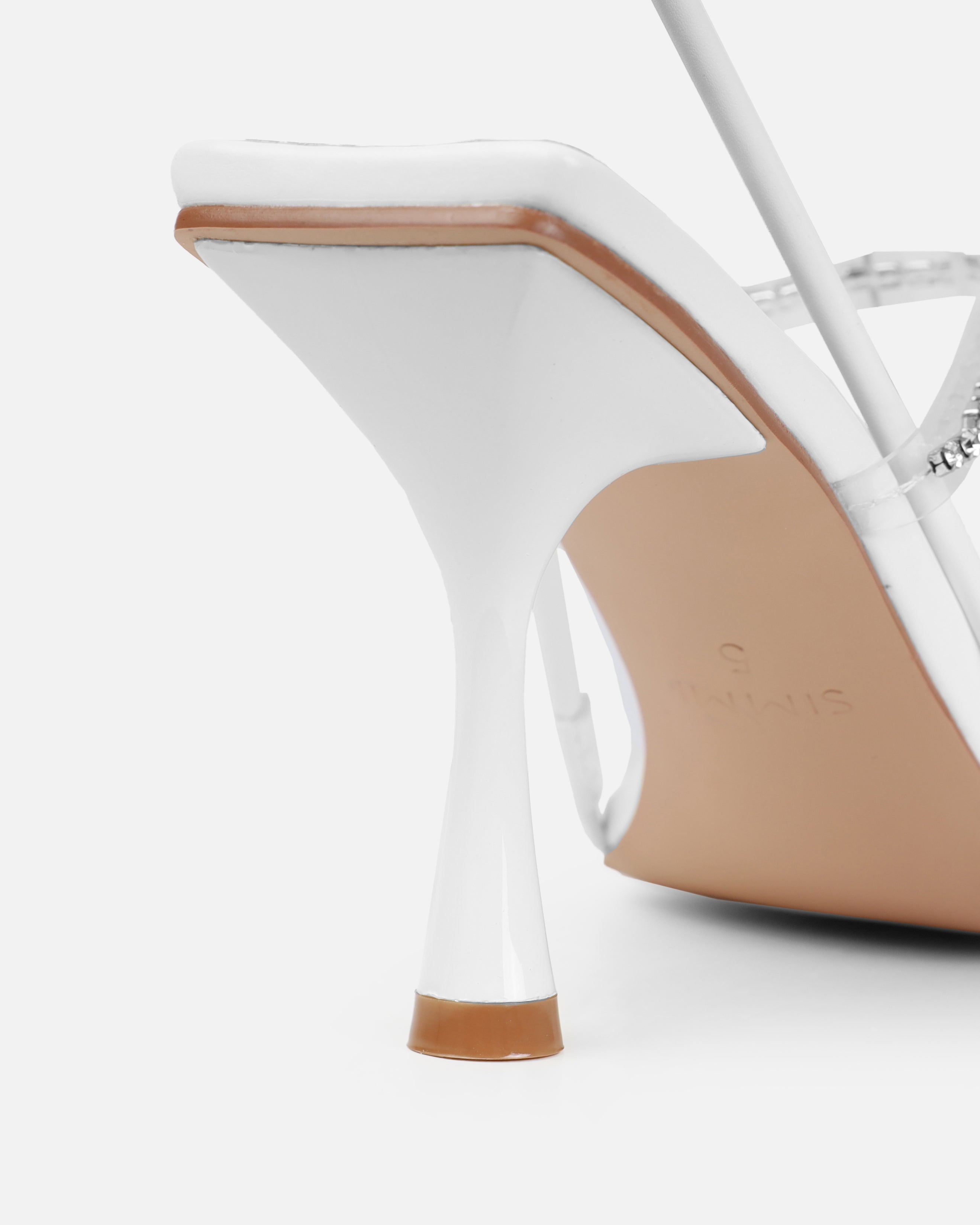 Dionne Crowe Confetti White Clear Diamante Mid Heel Mules | SIMMI London