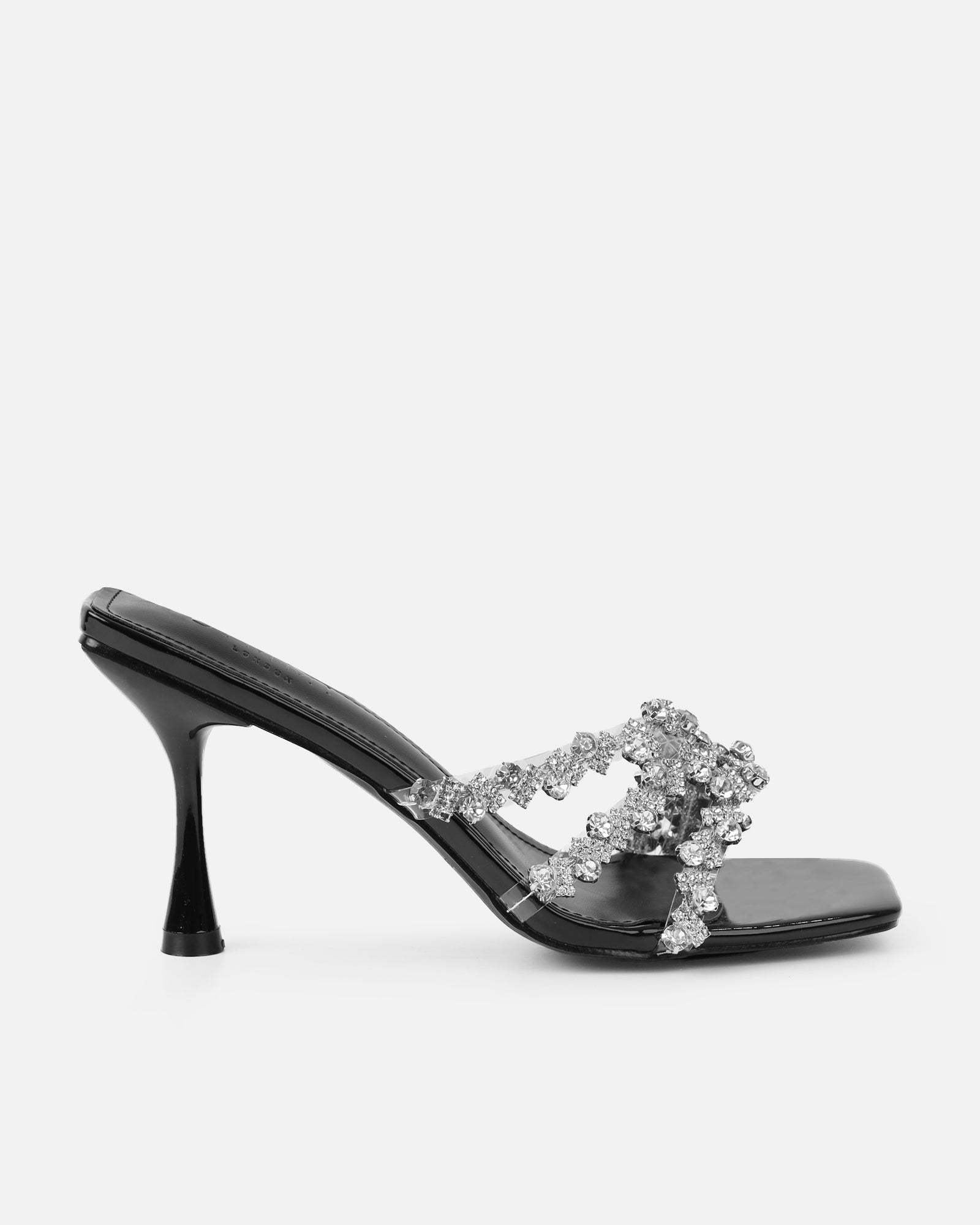Blushing Black Diamante Mid Heel Mules | SIMMI London