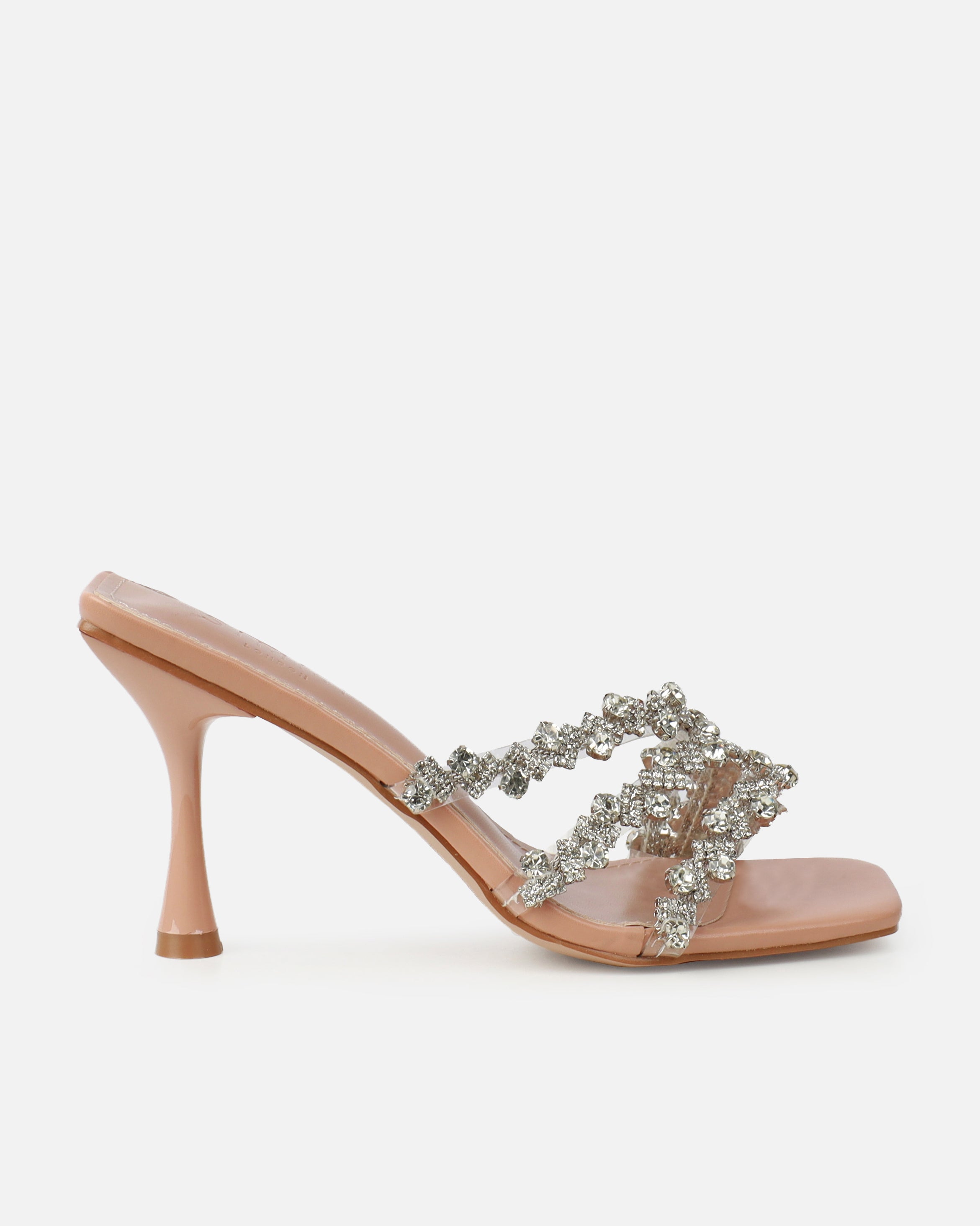 Blushing Nude Diamante Mid Heel Mules | SIMMI London