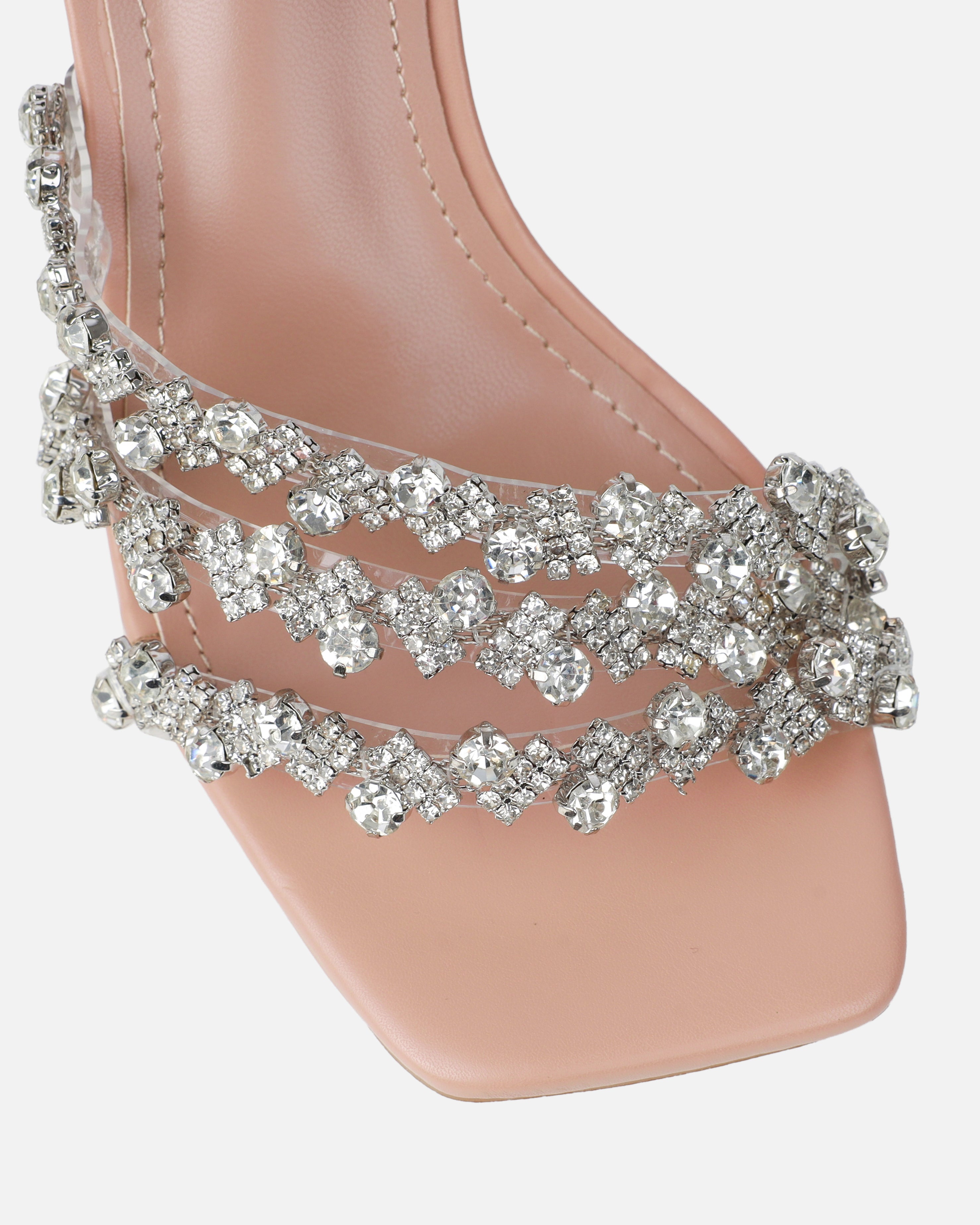 Blushing Nude Diamante Mid Heel Mules | SIMMI London