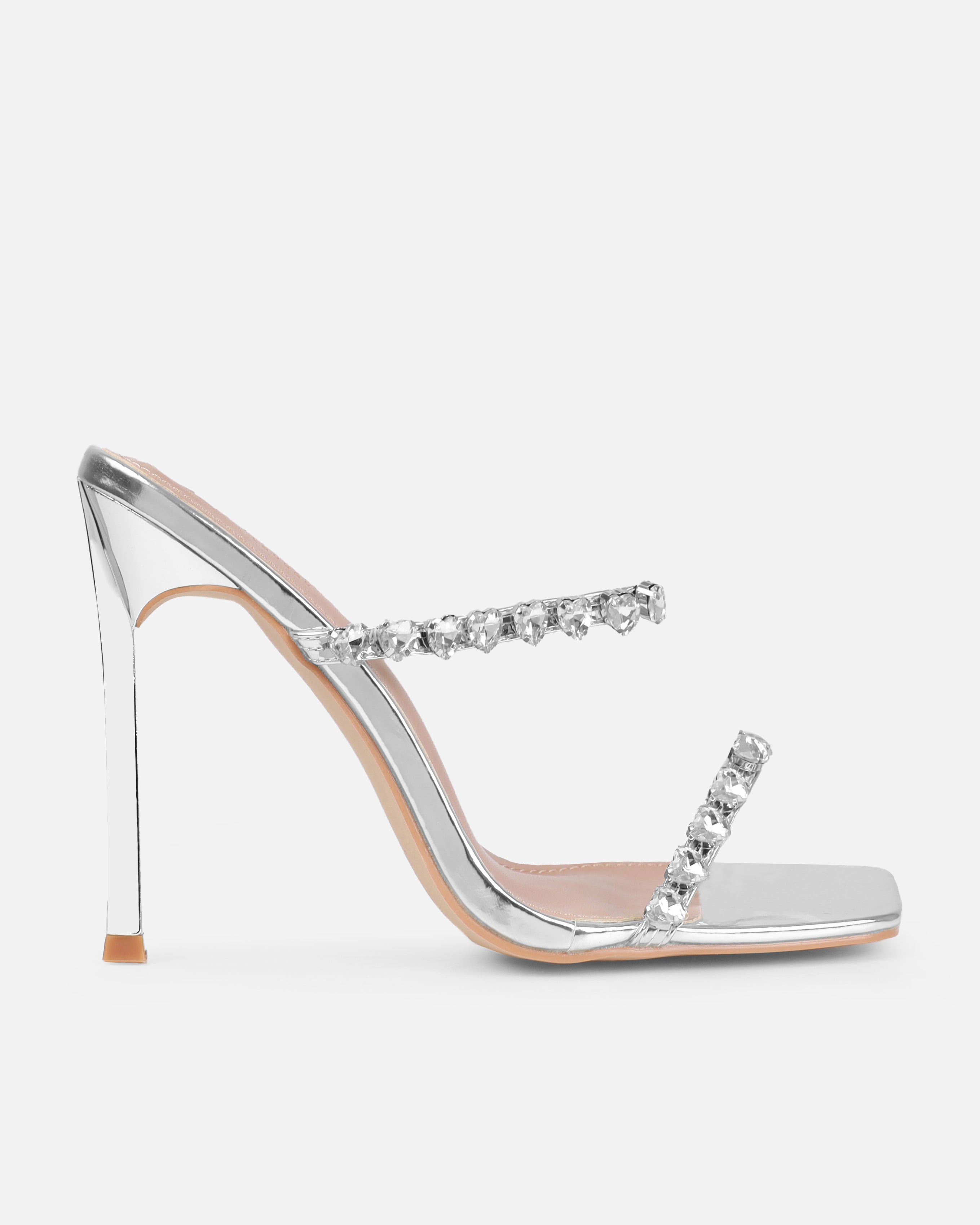 Dionne Crowe Eternal Silver Heart Diamante Mules | SIMMI London