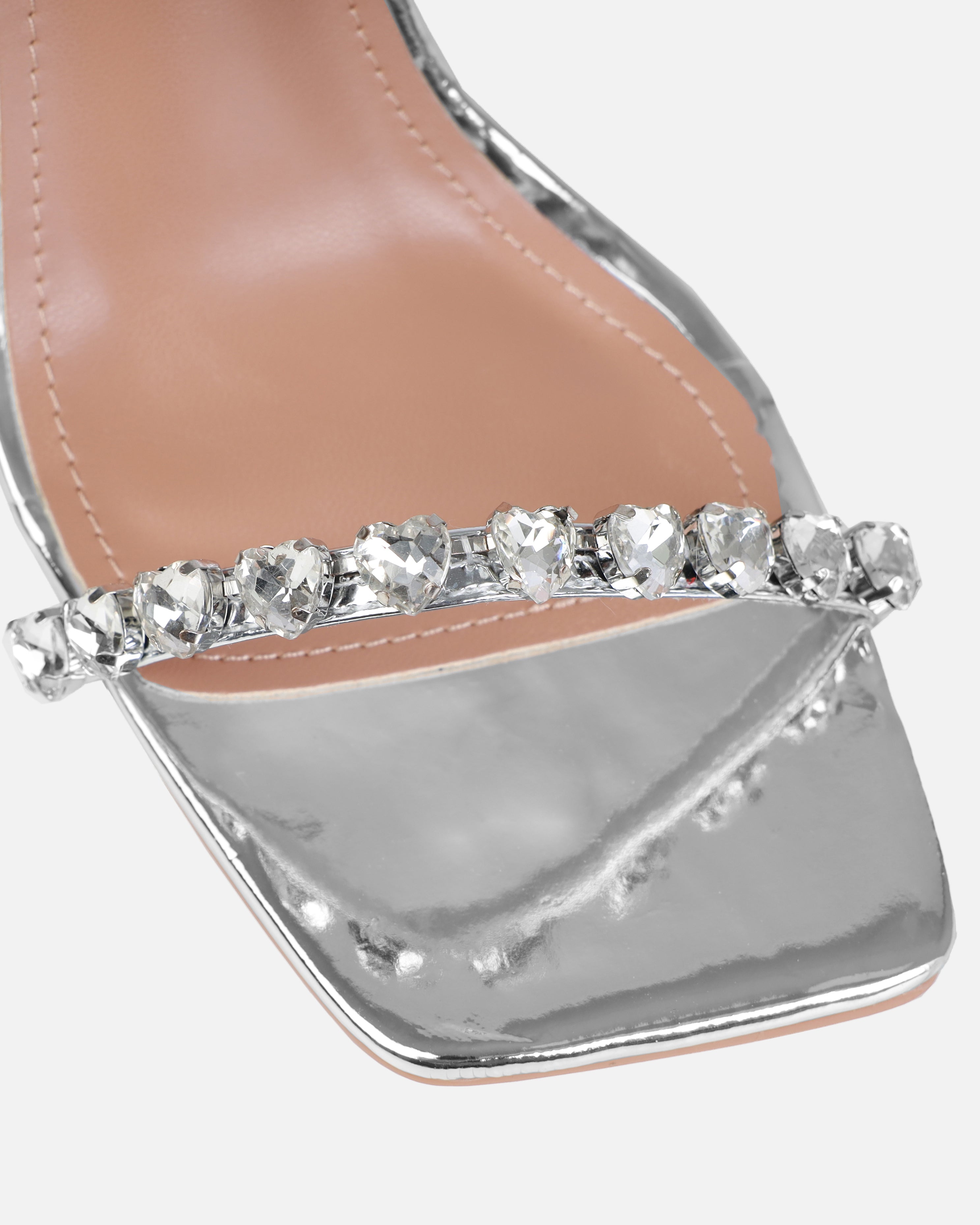 Dionne Crowe Eternal Silver Heart Diamante Mules | SIMMI London