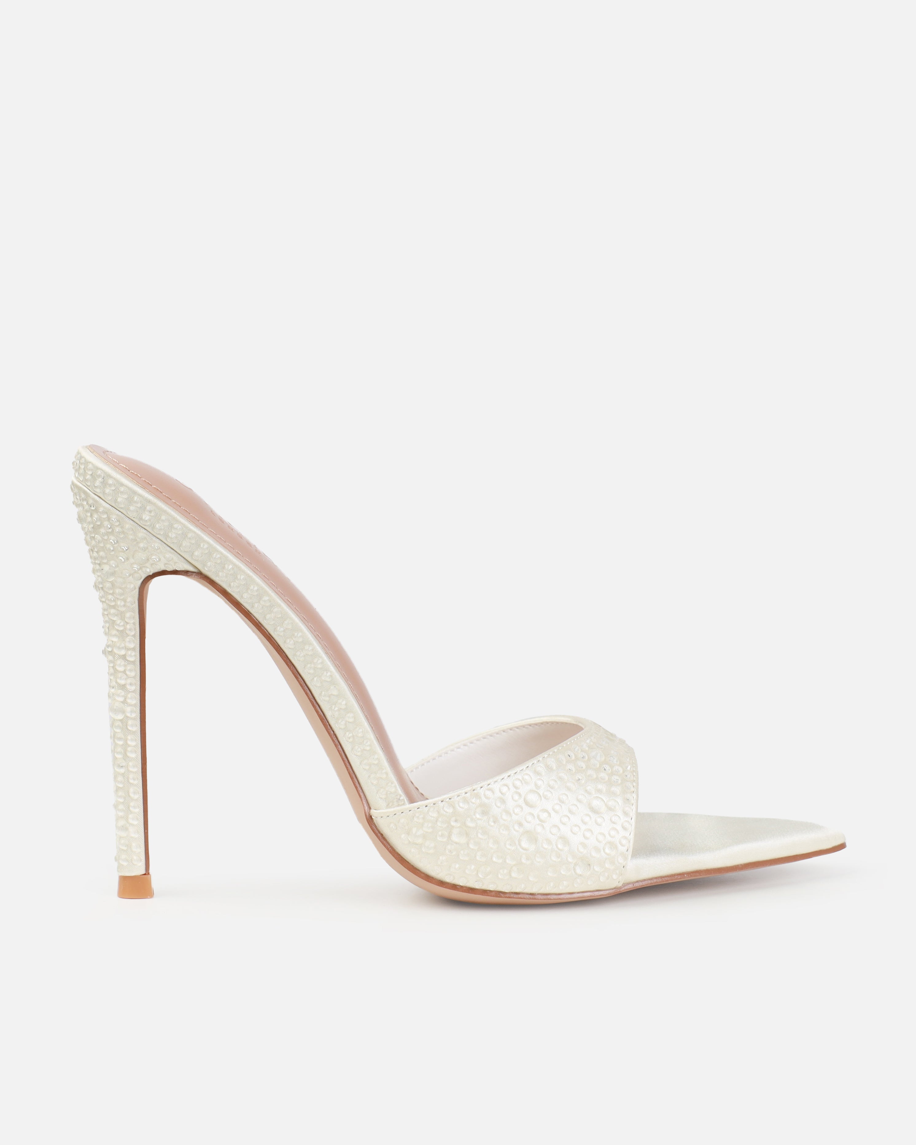 Dionne Crowe Perfect Ivory Satin Droplet Mules | SIMMI London