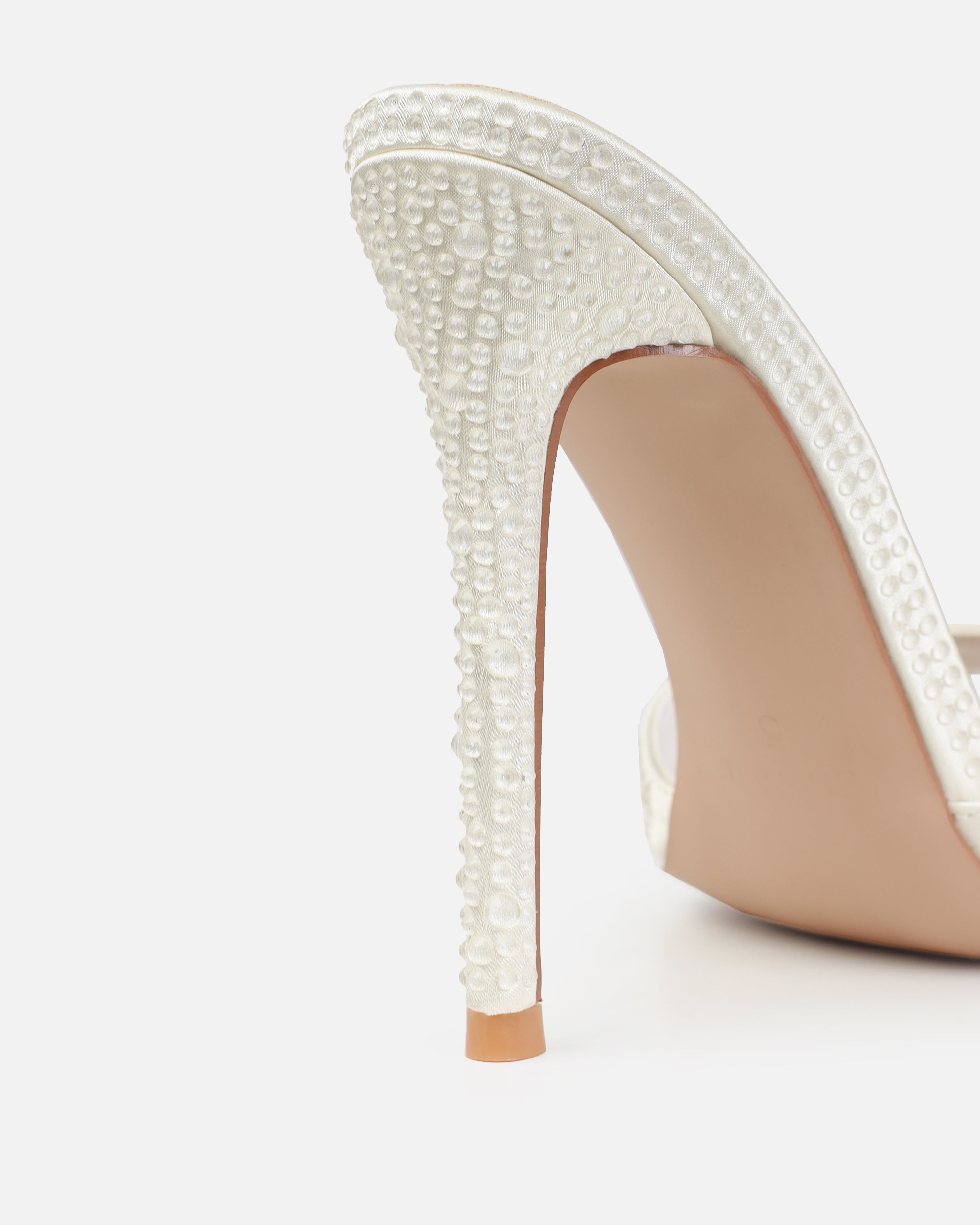 Dionne Crowe Perfect Ivory Satin Droplet Mules | SIMMI London
