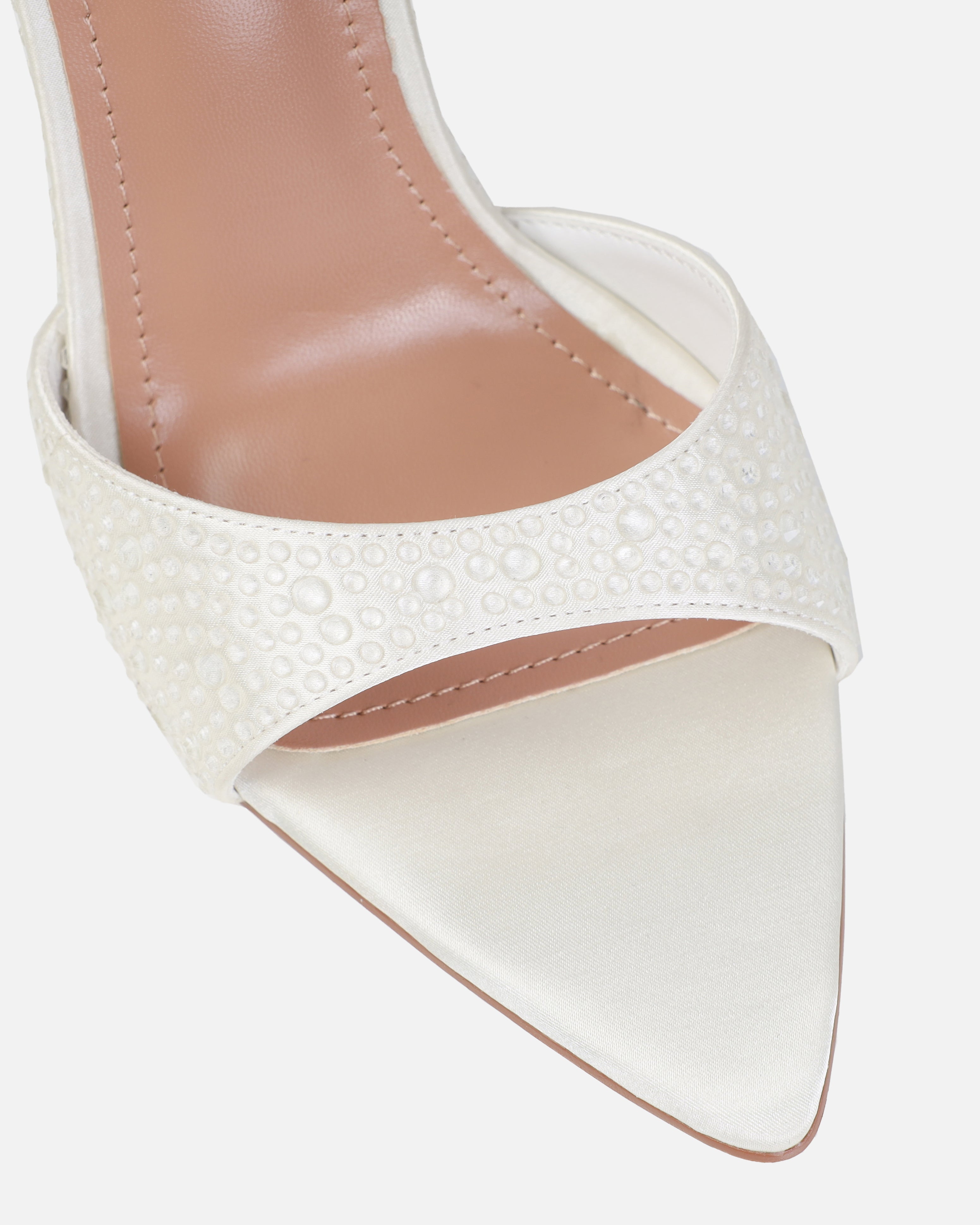 Dionne Crowe Perfect Ivory Satin Droplet Mules | SIMMI London