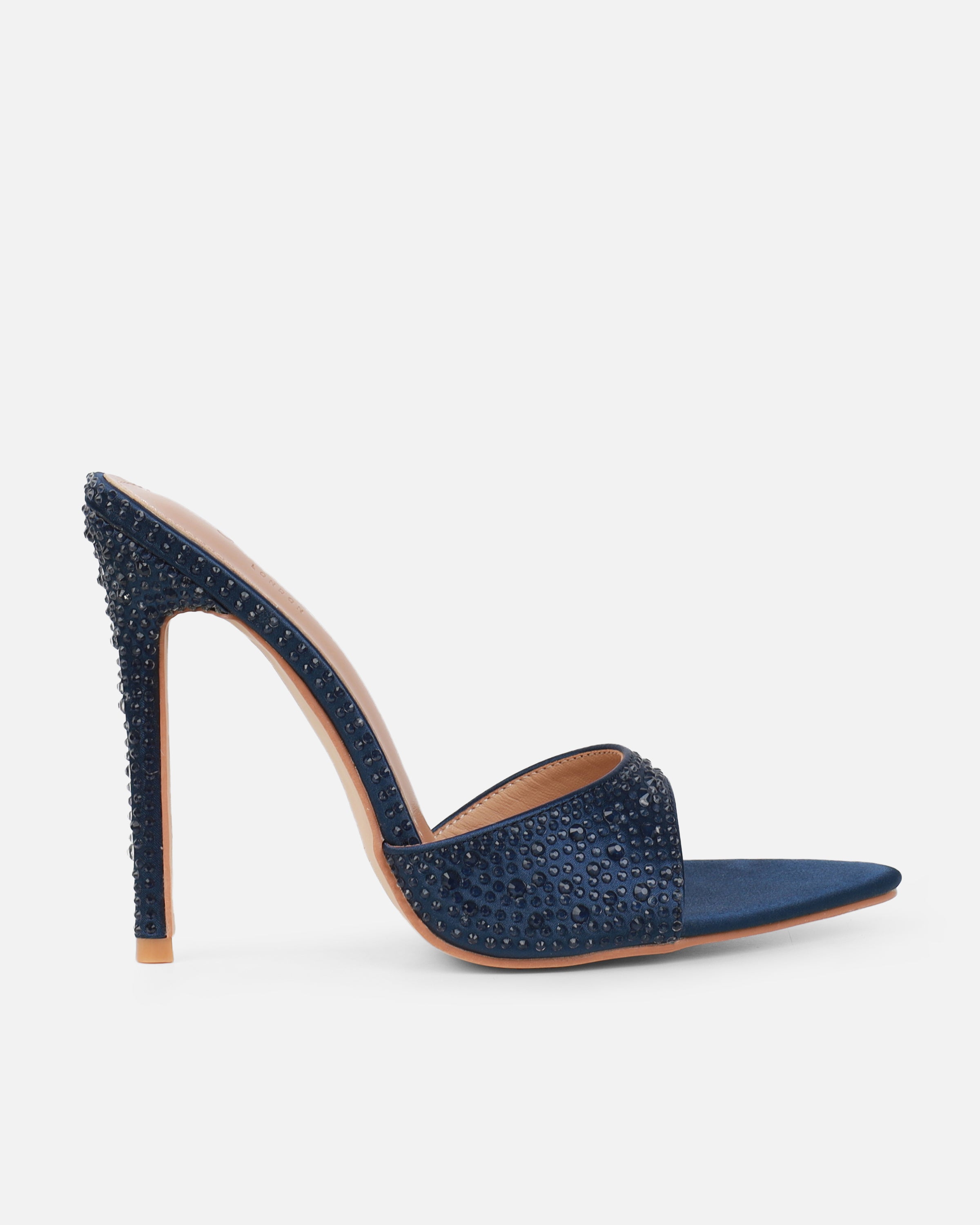 Perfect Navy Satin Droplet Stiletto Miles | SIMMI London