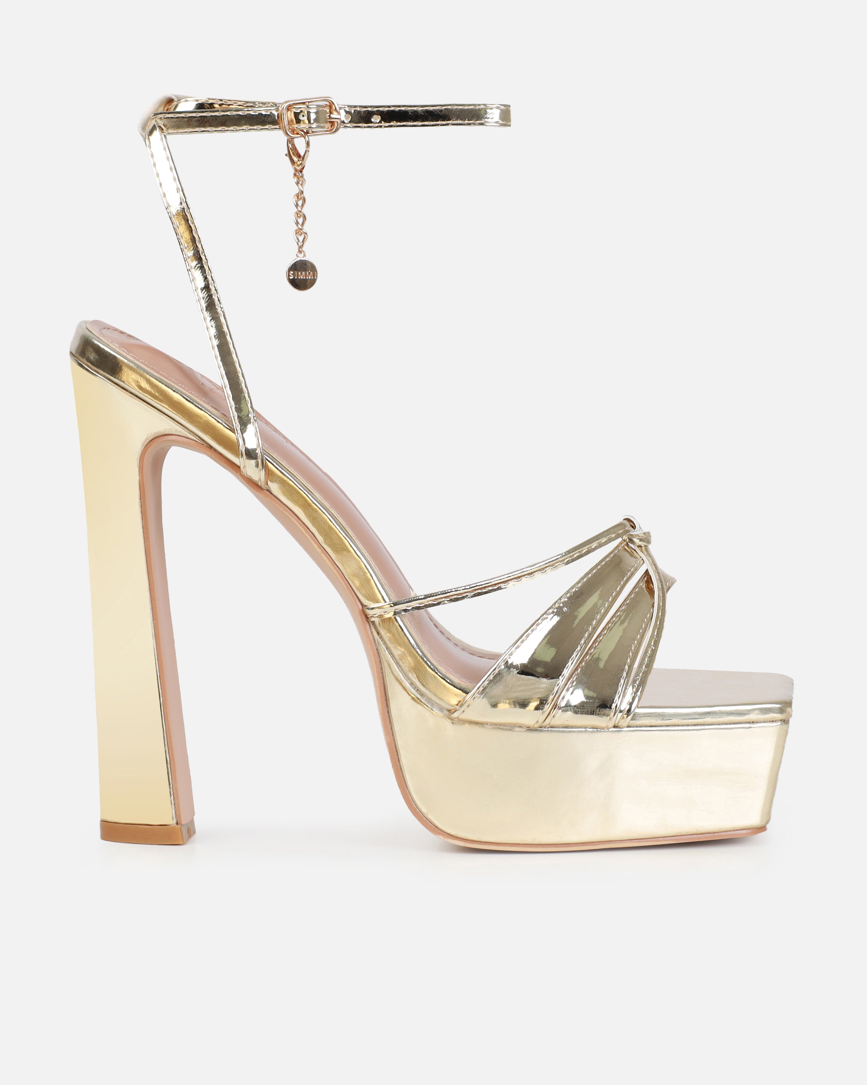 Dionne Crowe Cupcake Gold Platform Block Heels | SIMMI London