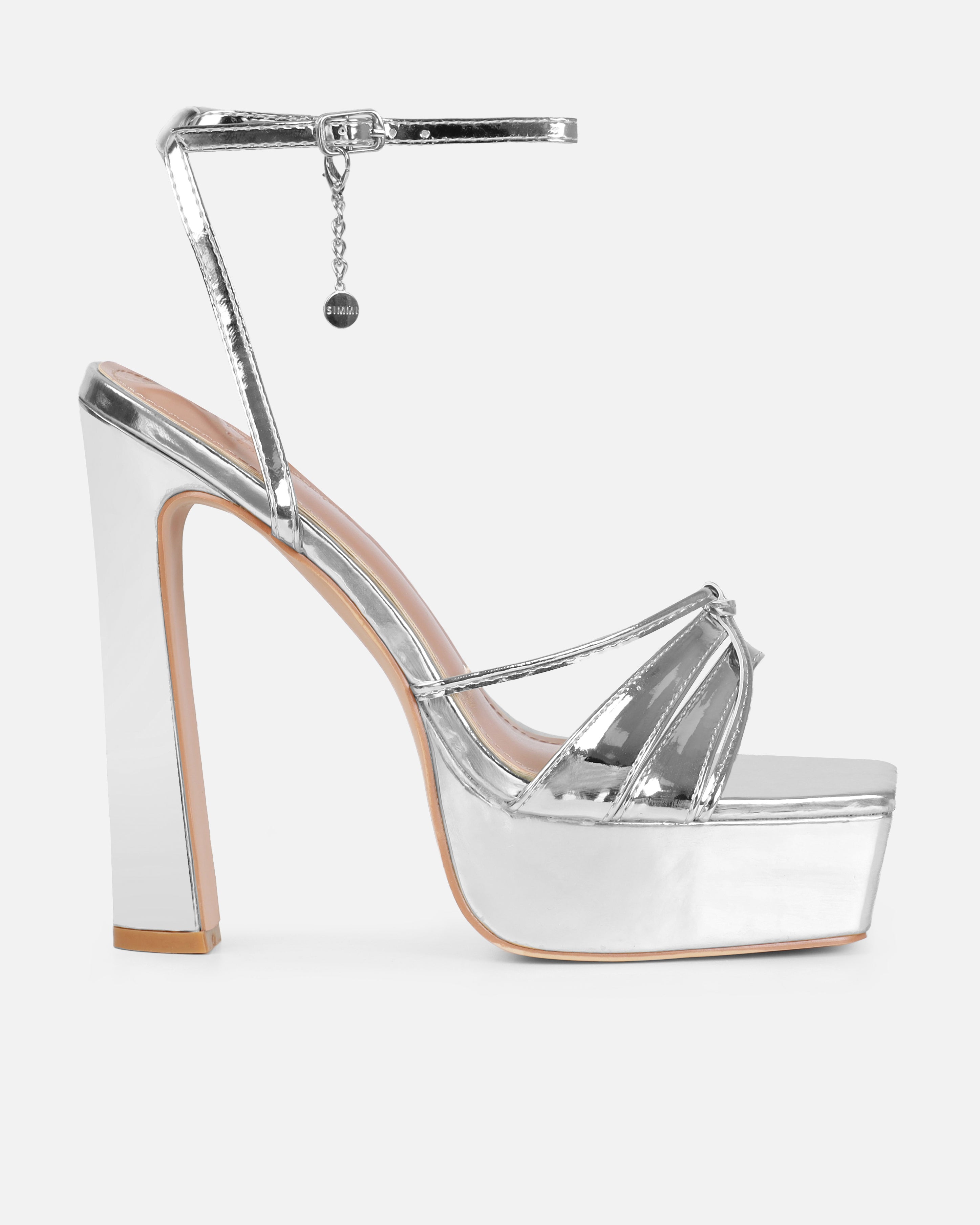 Dionne Crowe Cupcake Silver Platform Block Heels | SIMMI London