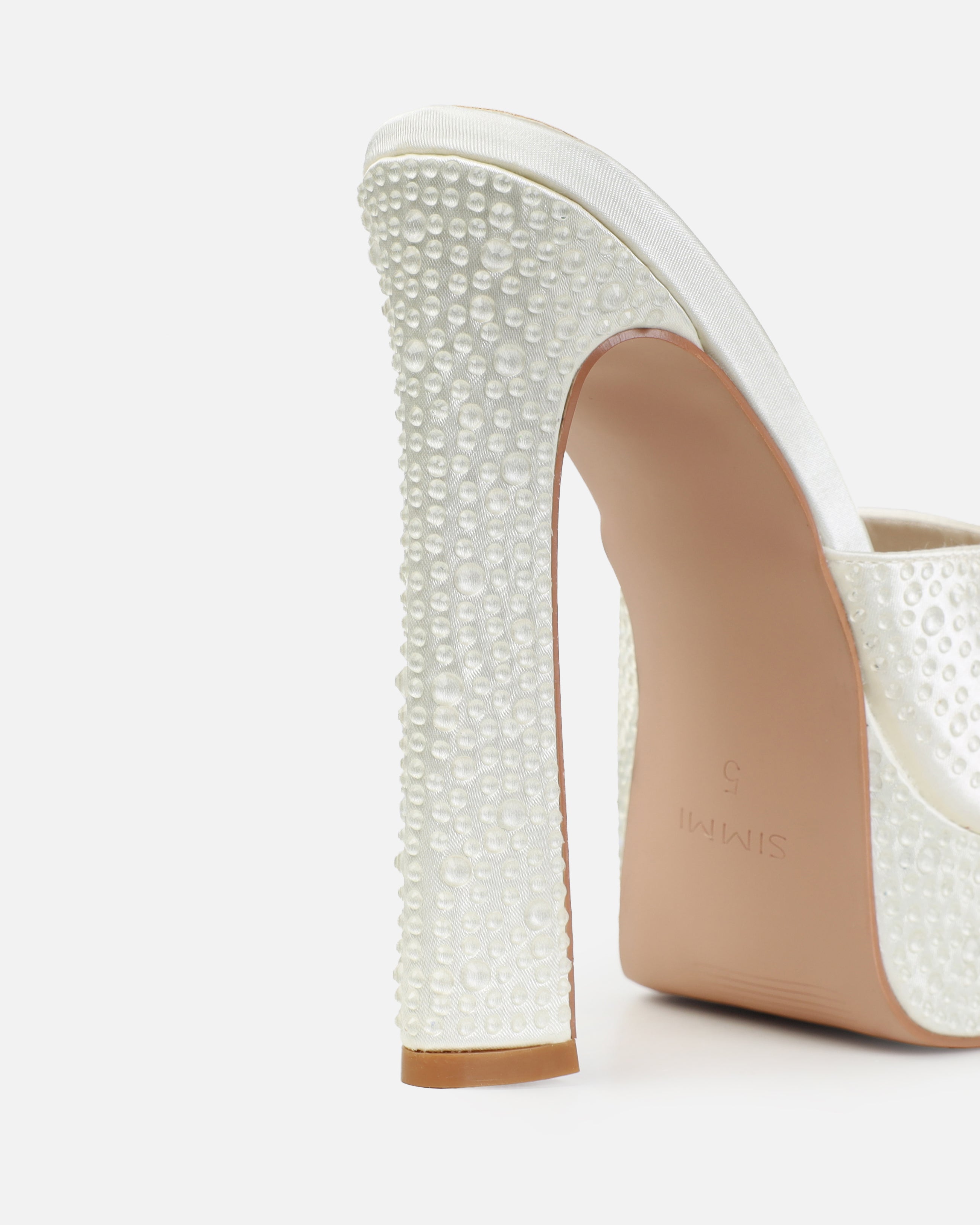 Dionne Crowe Fondant Ivory Satin Droplet Platform Mules | SIMMI London