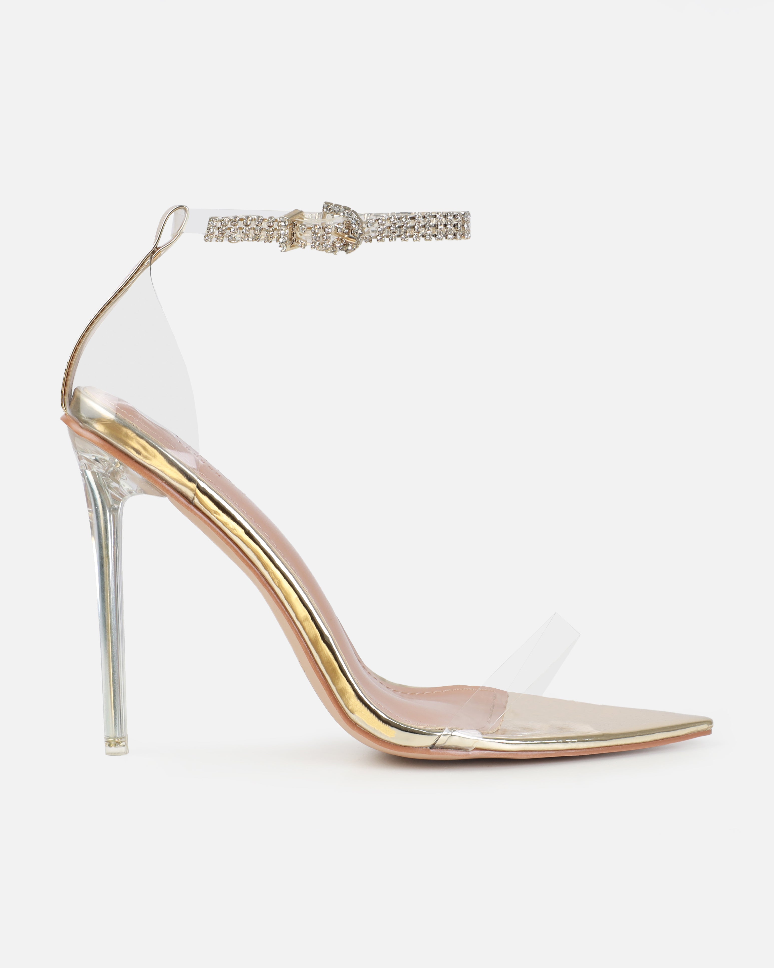 Dionne Crowe Blessed Gold Clear Diamante Heels | SIMMI London