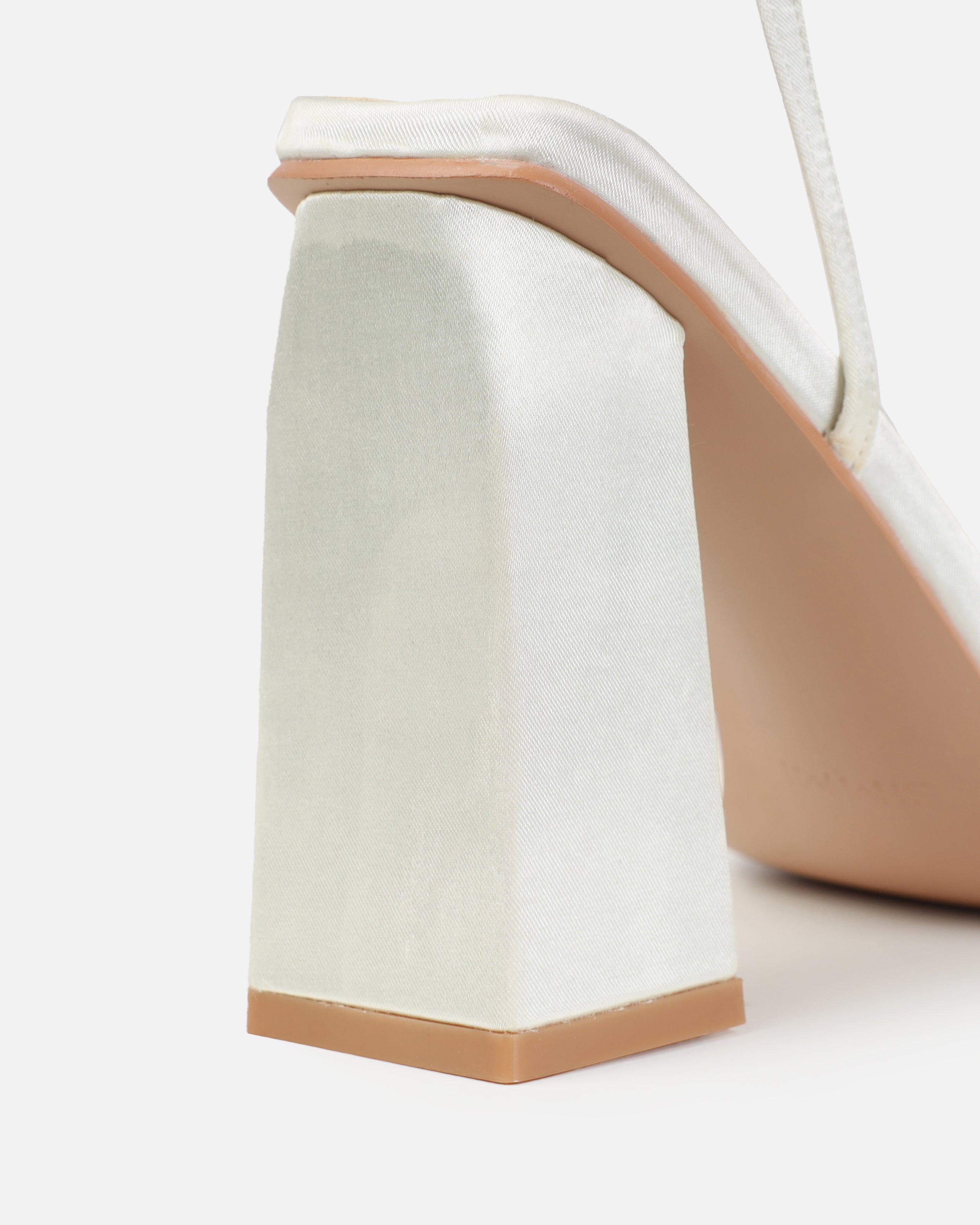 Dionne Crowe Favor Ivory Satin Strappy Block Heels | SIMMI London
