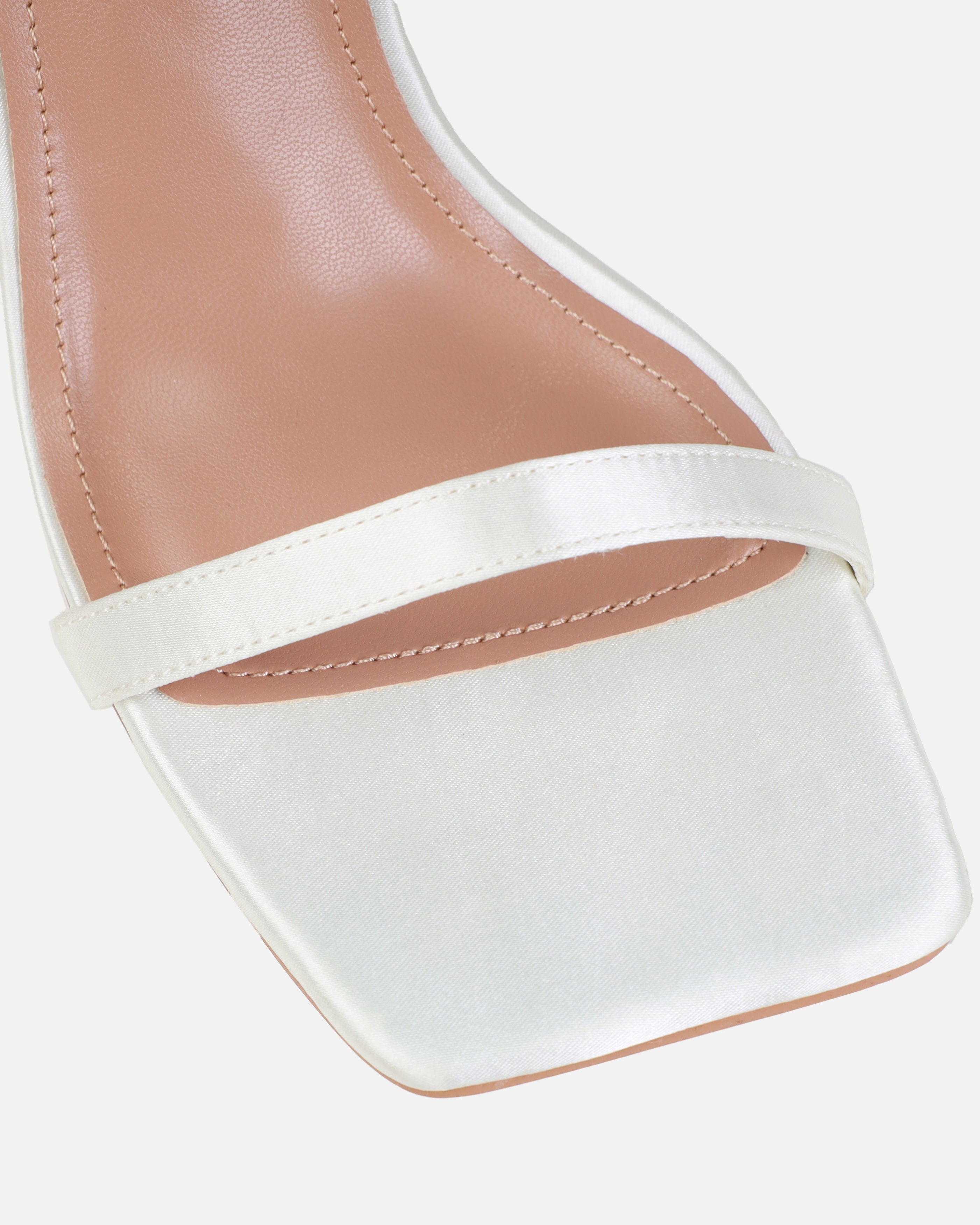 Dionne Crowe Favor Ivory Satin Strappy Block Heels | SIMMI London