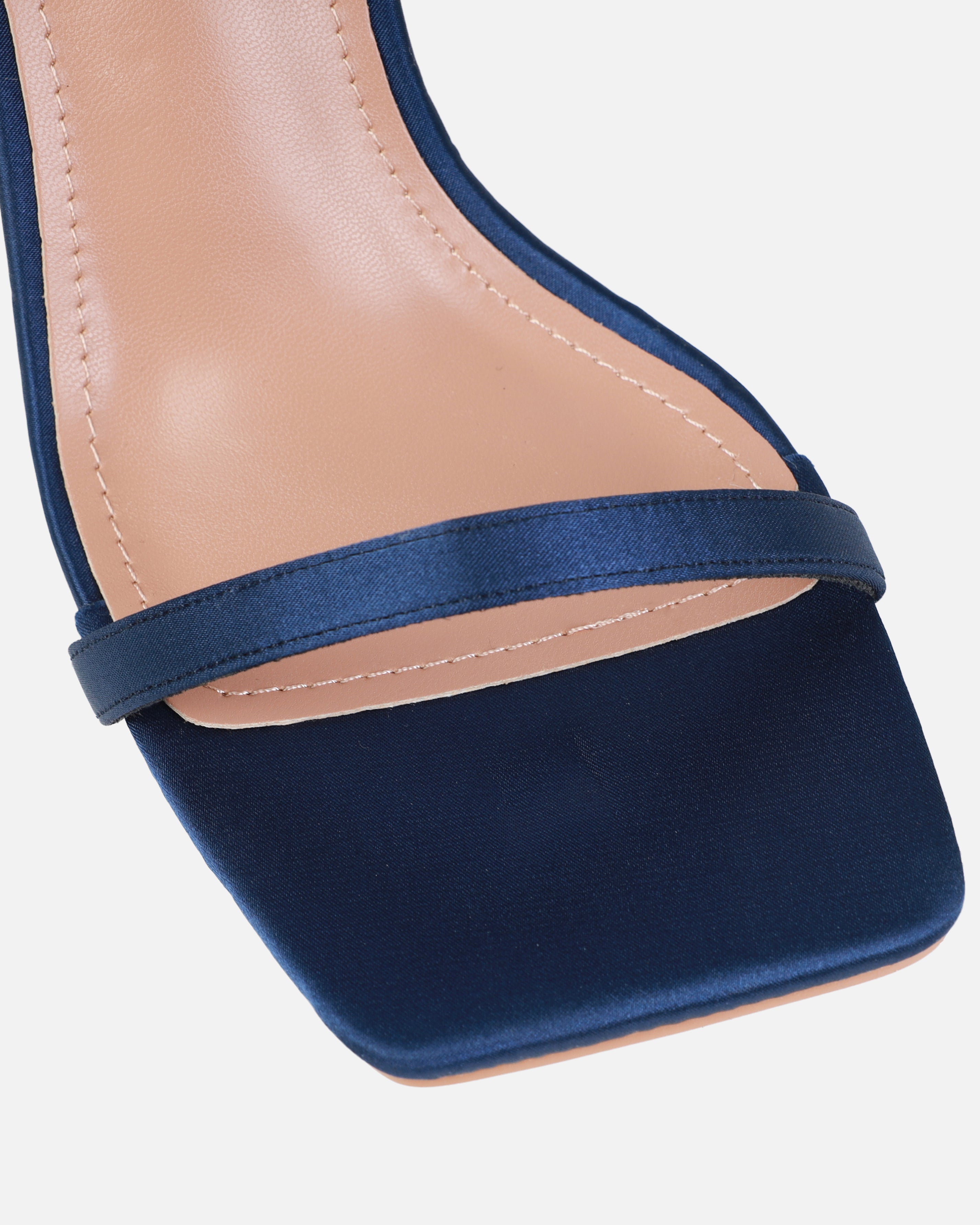 Dionne Crowe Favor Navy Satin Strappy Block Heels | SIMMI London